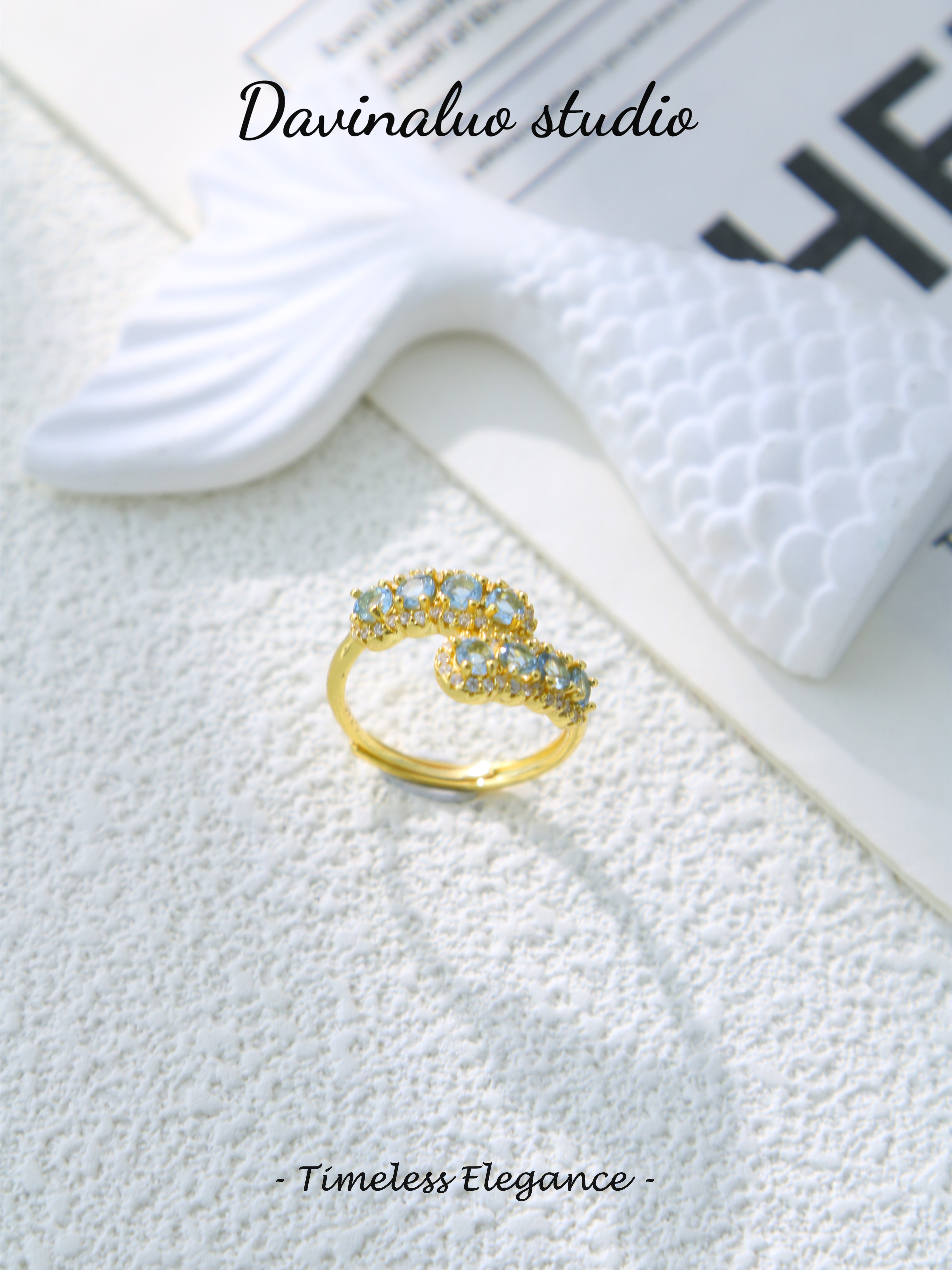 S925 Gold Simple Circular Cut Aquamarine Ring