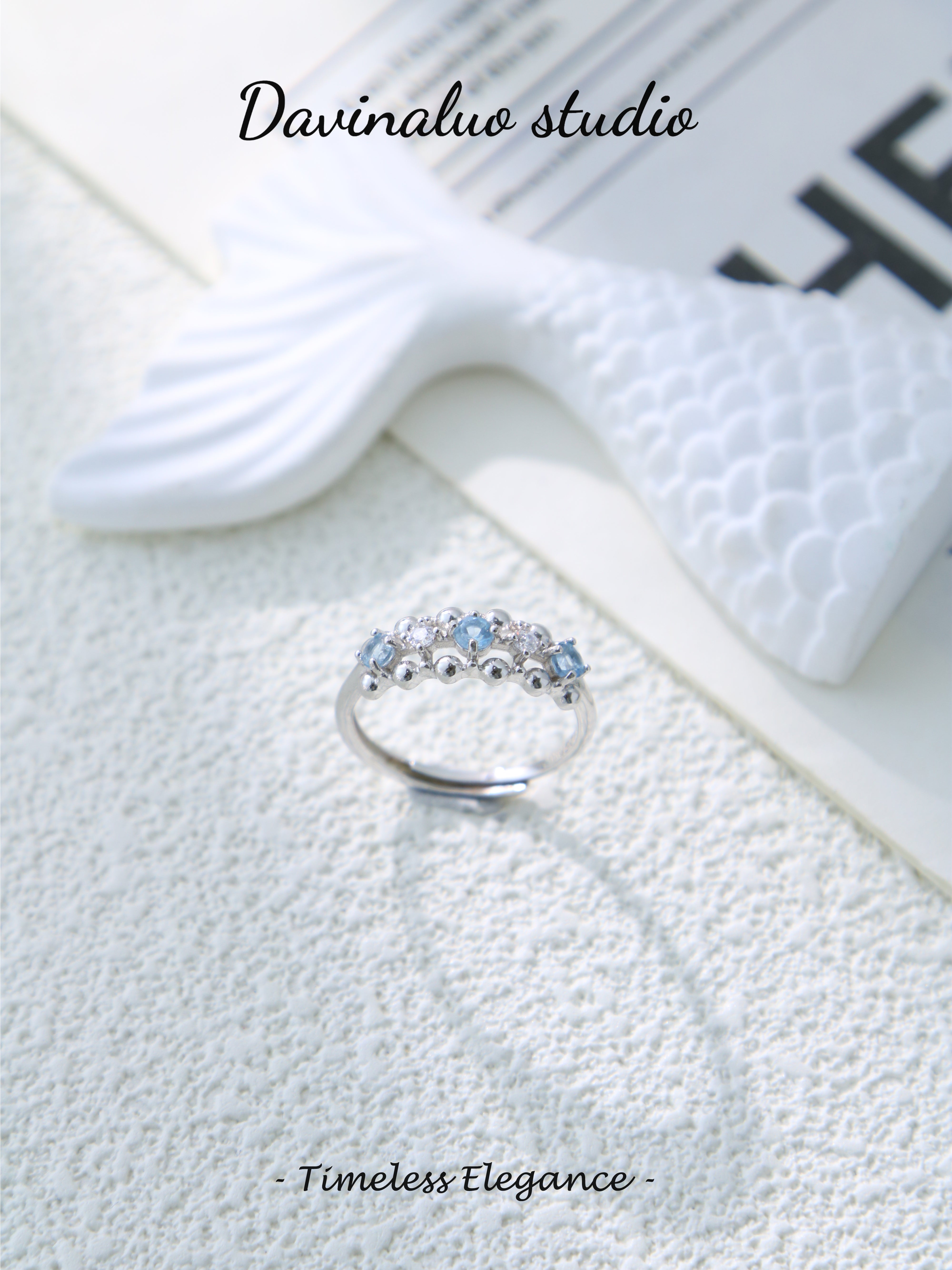S925 Silver Simple Circular Cut Aquamarine Ring