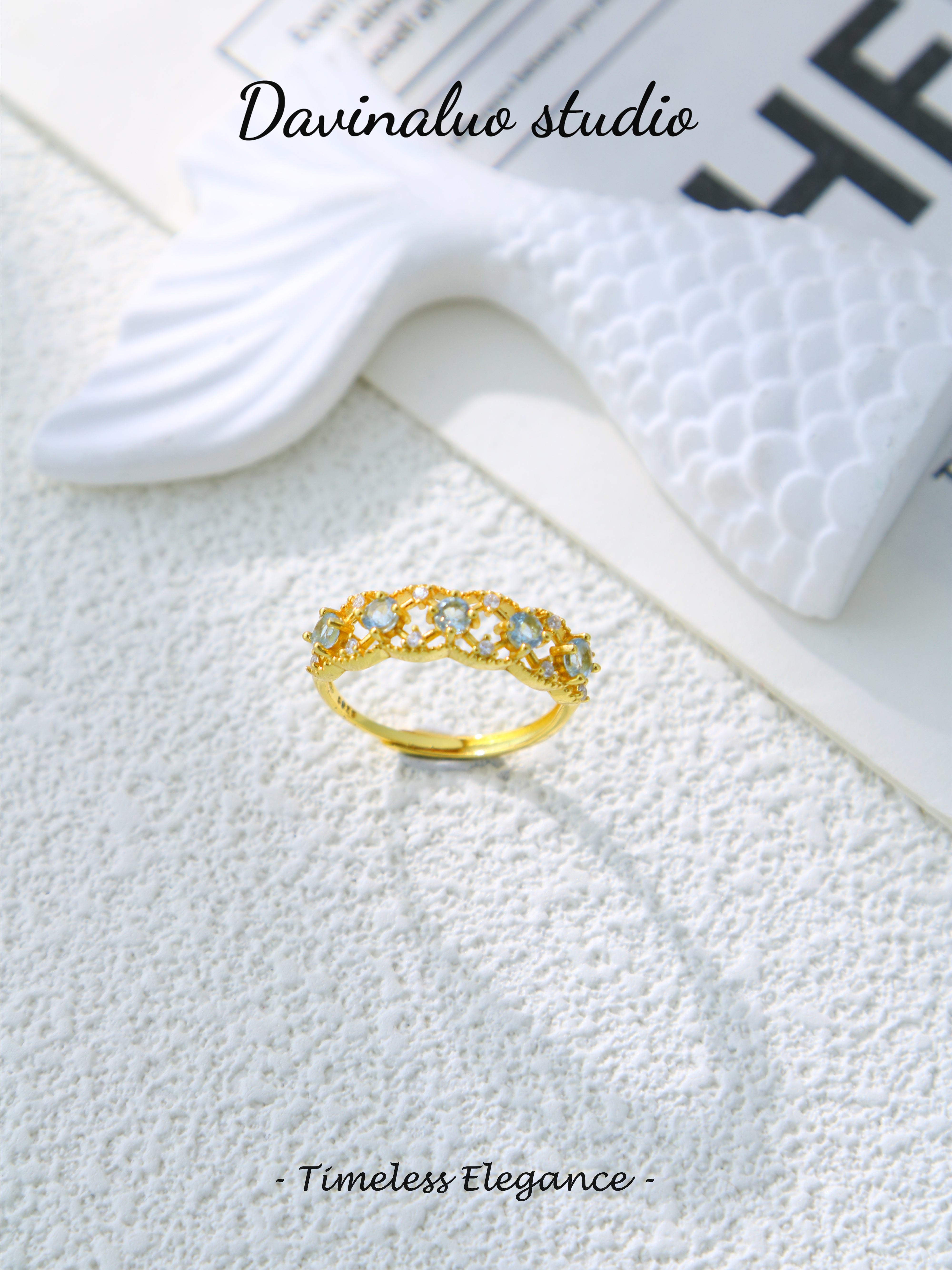 S925 Gold Simple Circular Cut Aquamarine Ring