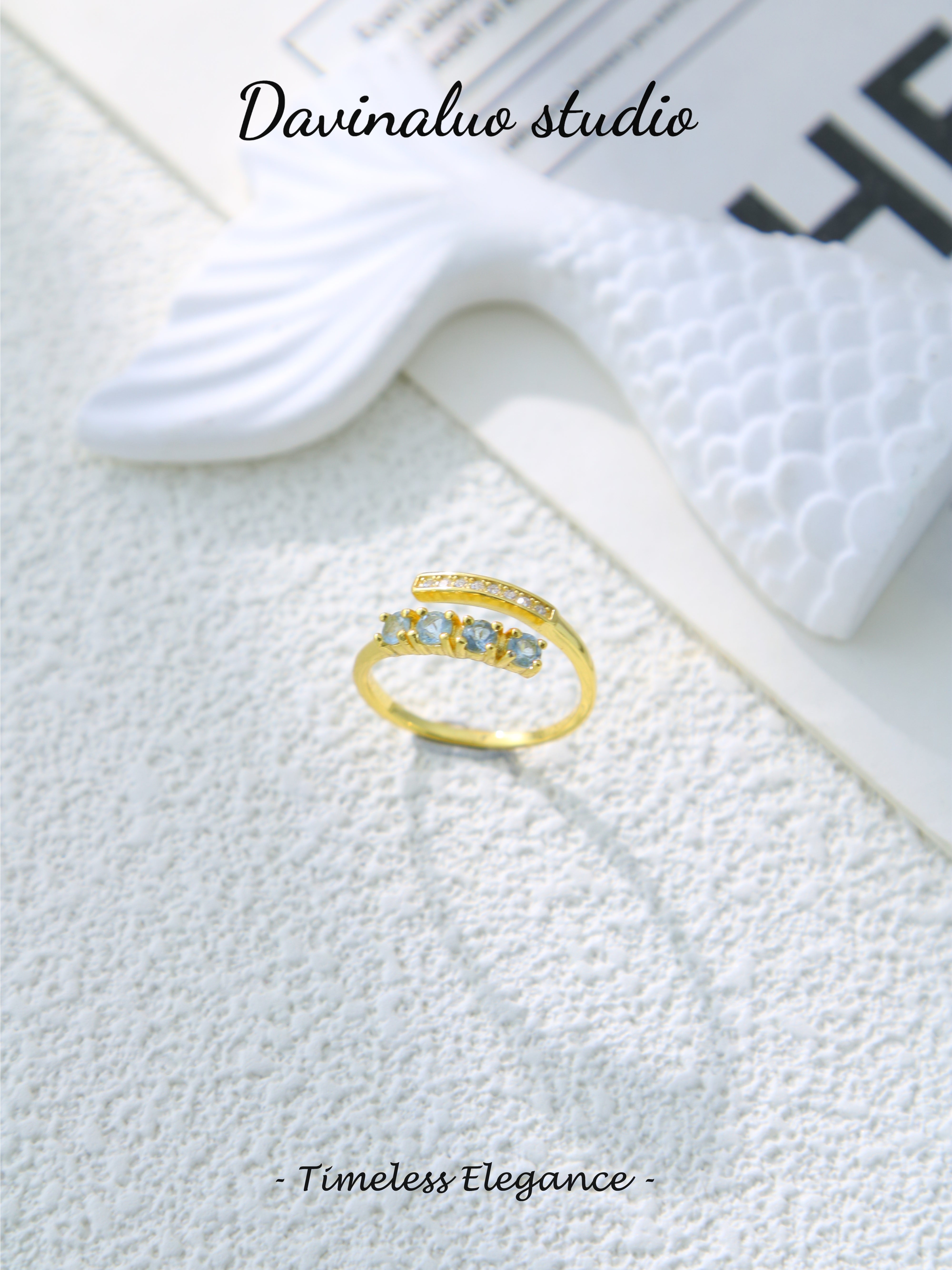 S925 Gold Simple Circular Cut Aquamarine Ring