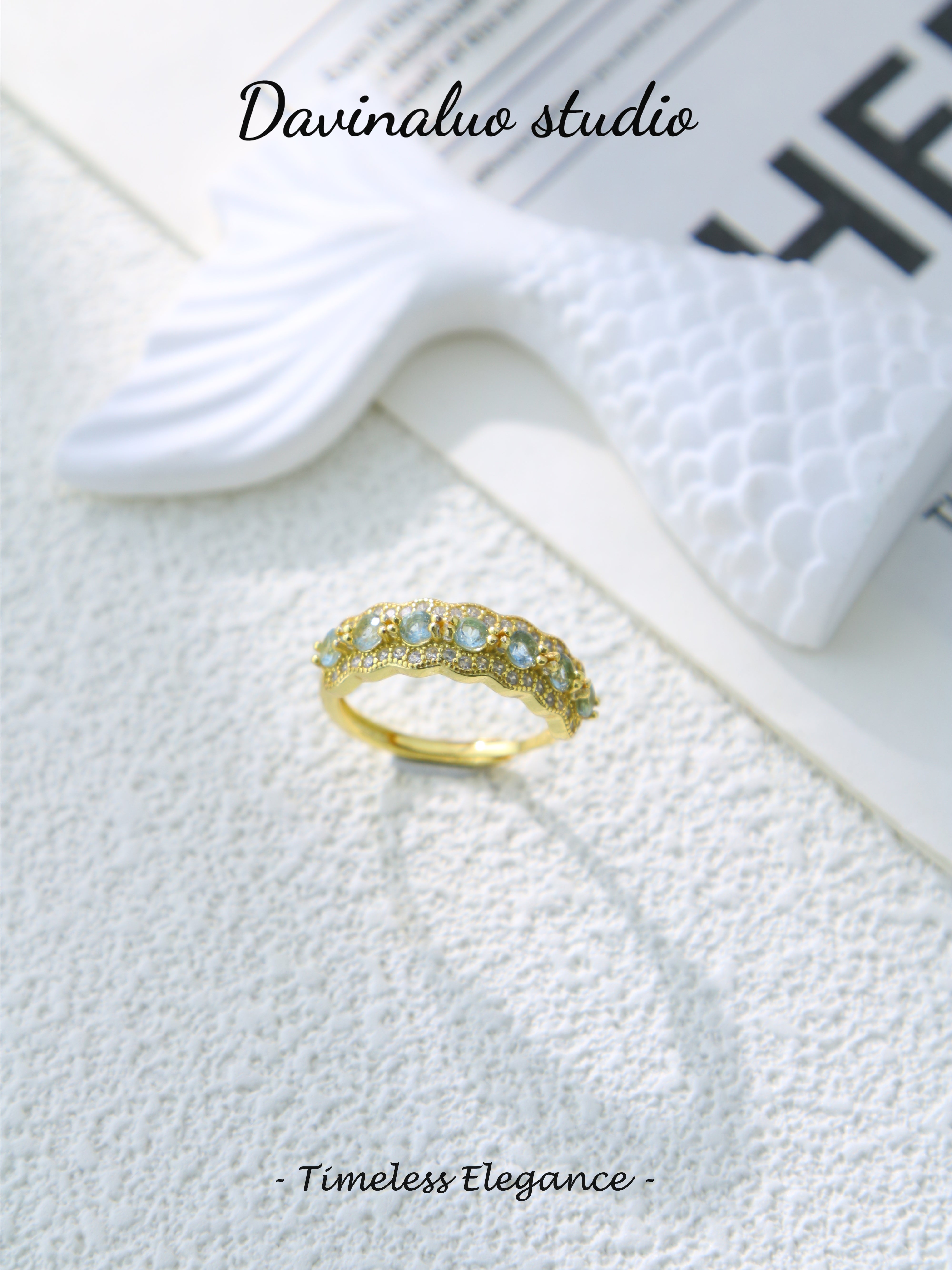 S925 Gold Simple Circular Cut Aquamarine Ring