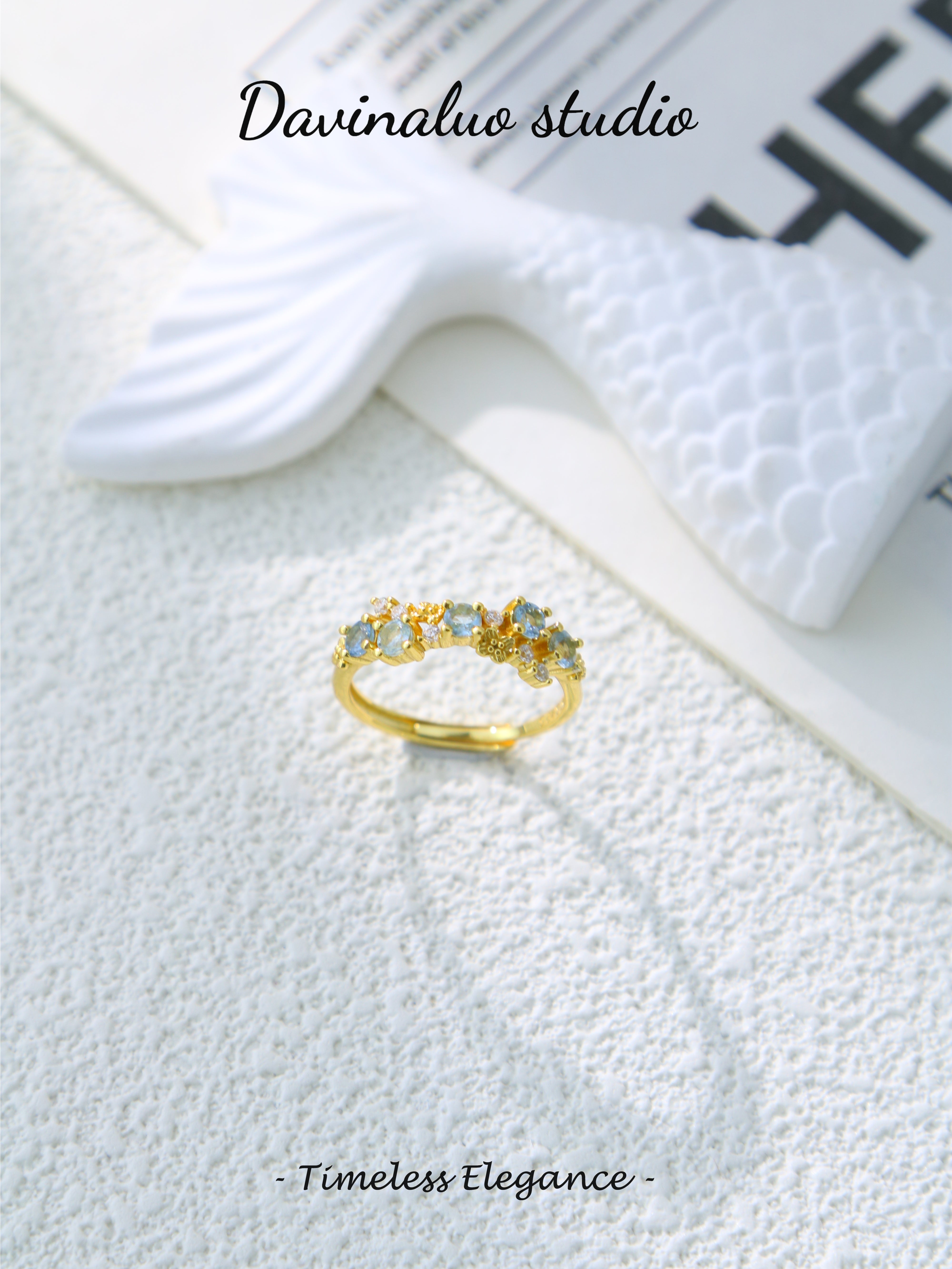 S925 Gold Simple Circular Cut Aquamarine Ring