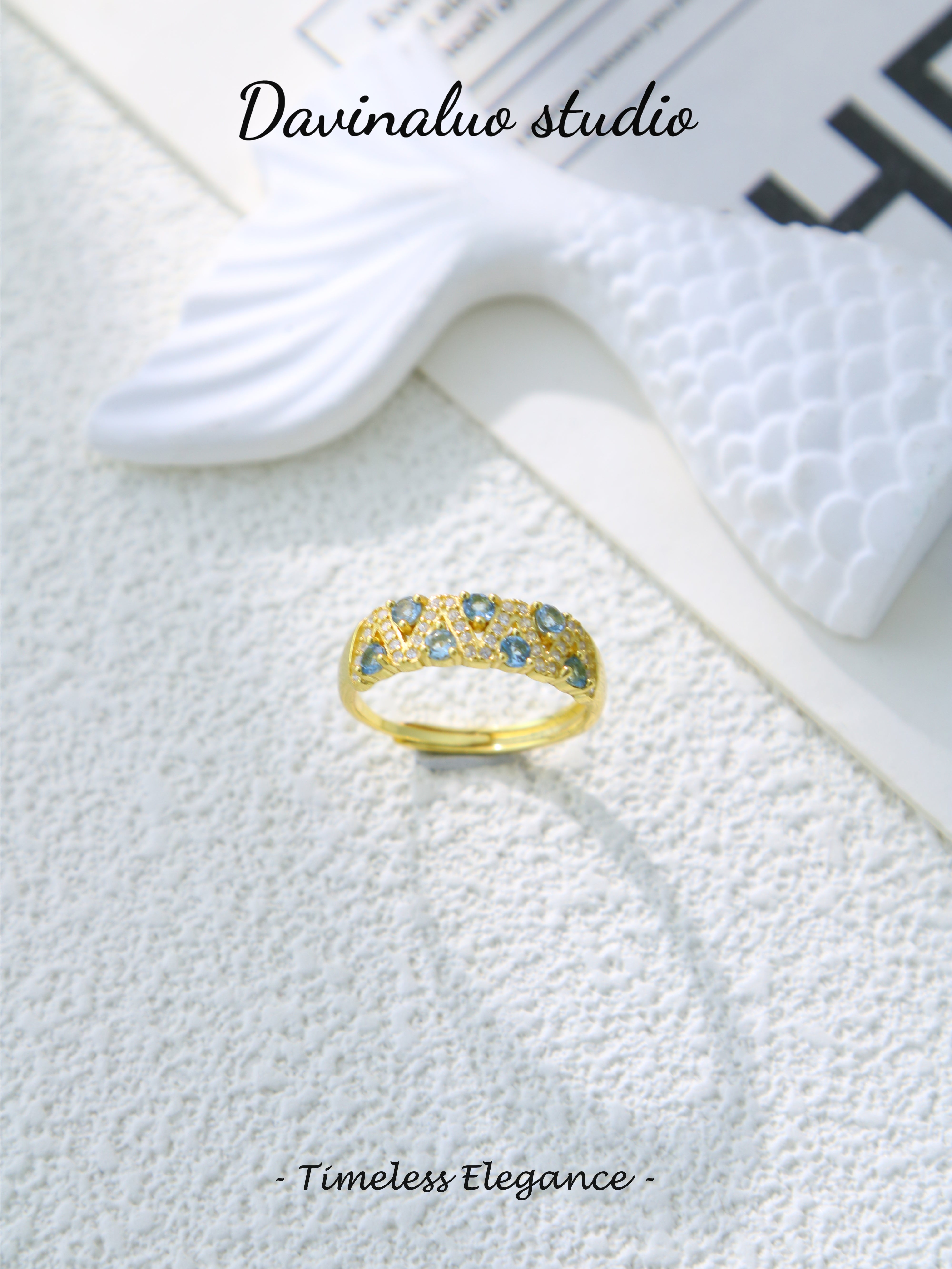 S925 Gold Simple Circular Cut Aquamarine Ring