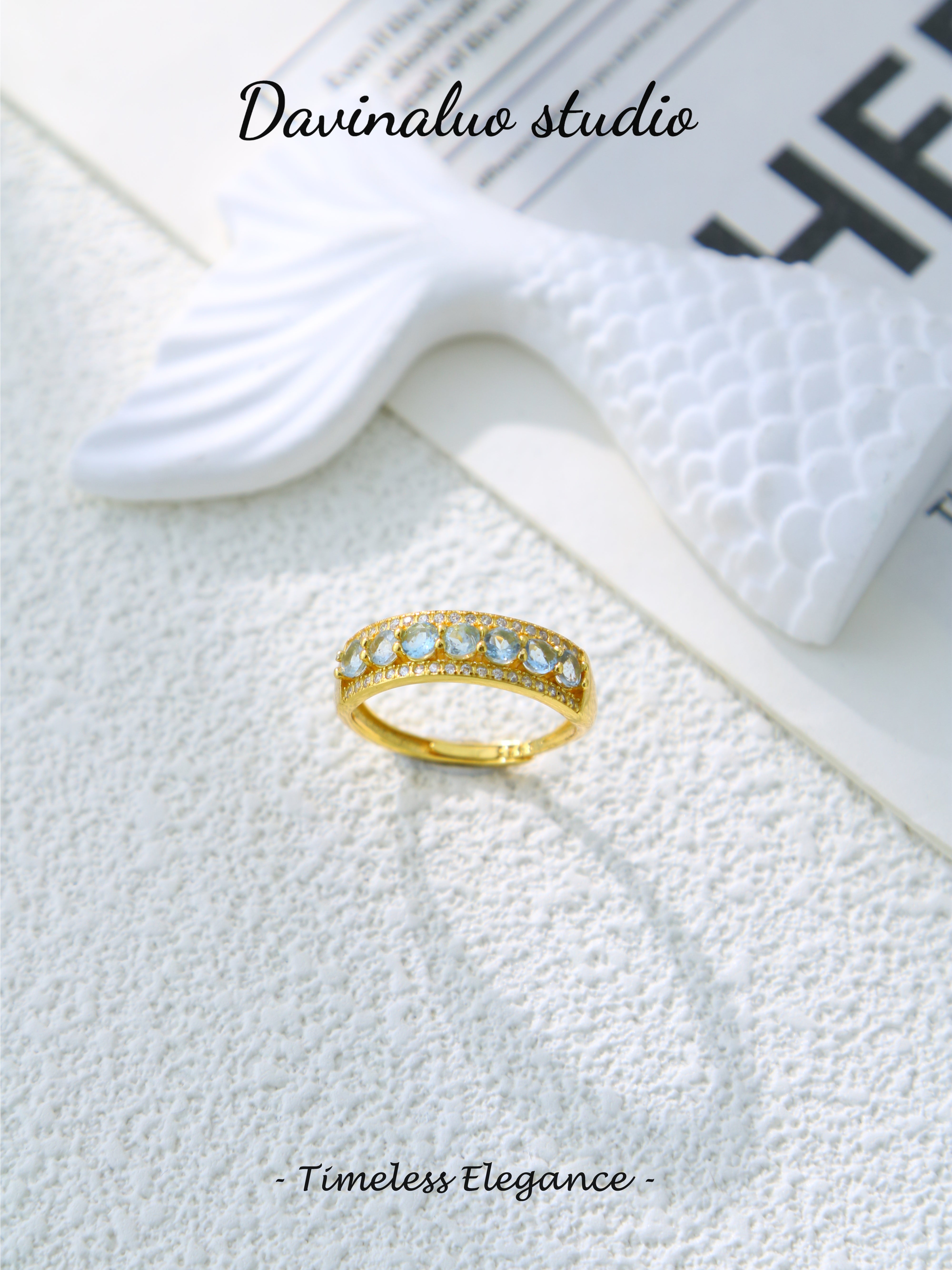 S925 Gold Simple Circular Cut Aquamarine Ring