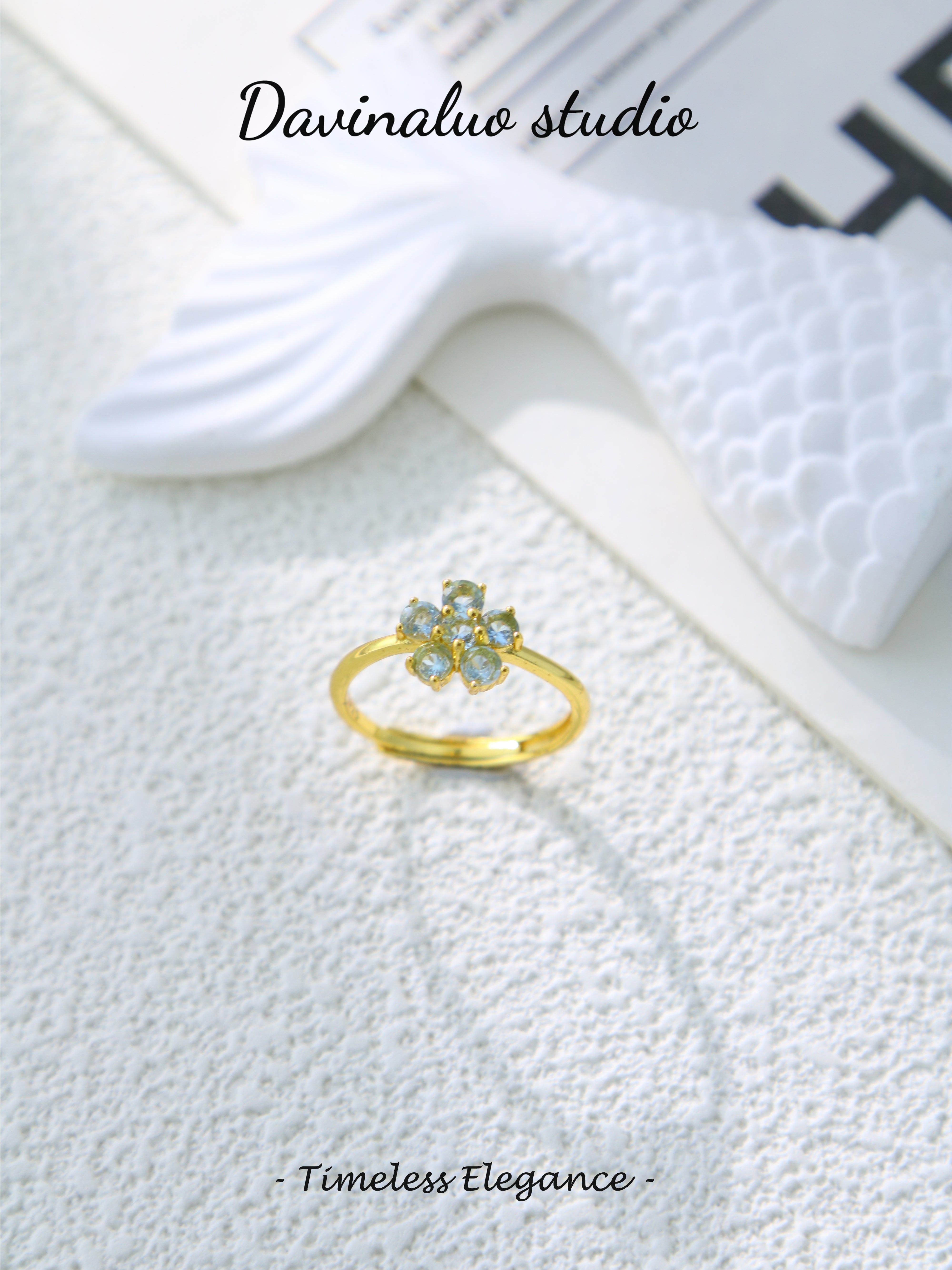S925 Gold Simple Circular Cut Aquamarine Ring