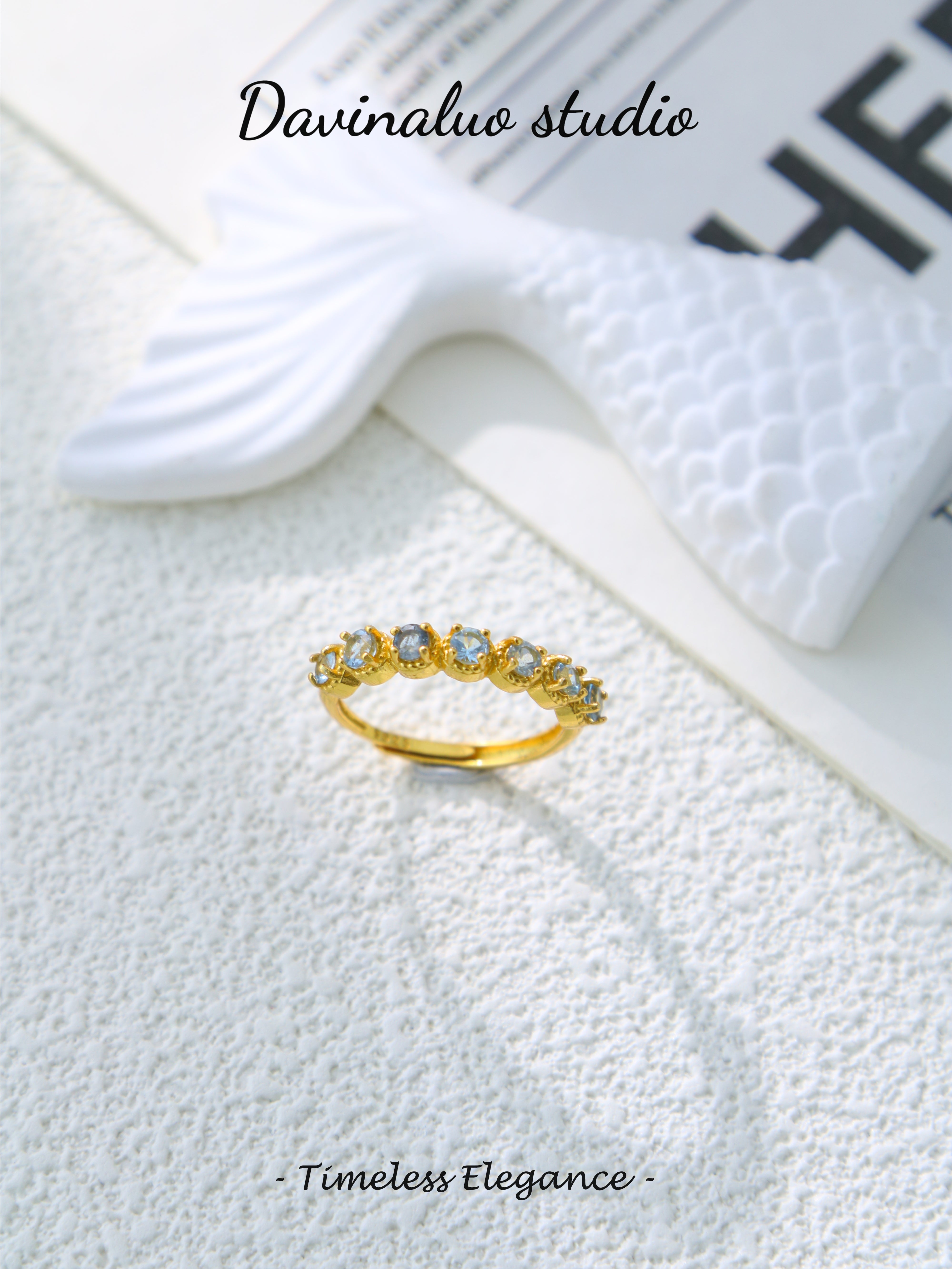 S925 Gold Simple Circular Cut Aquamarine Ring