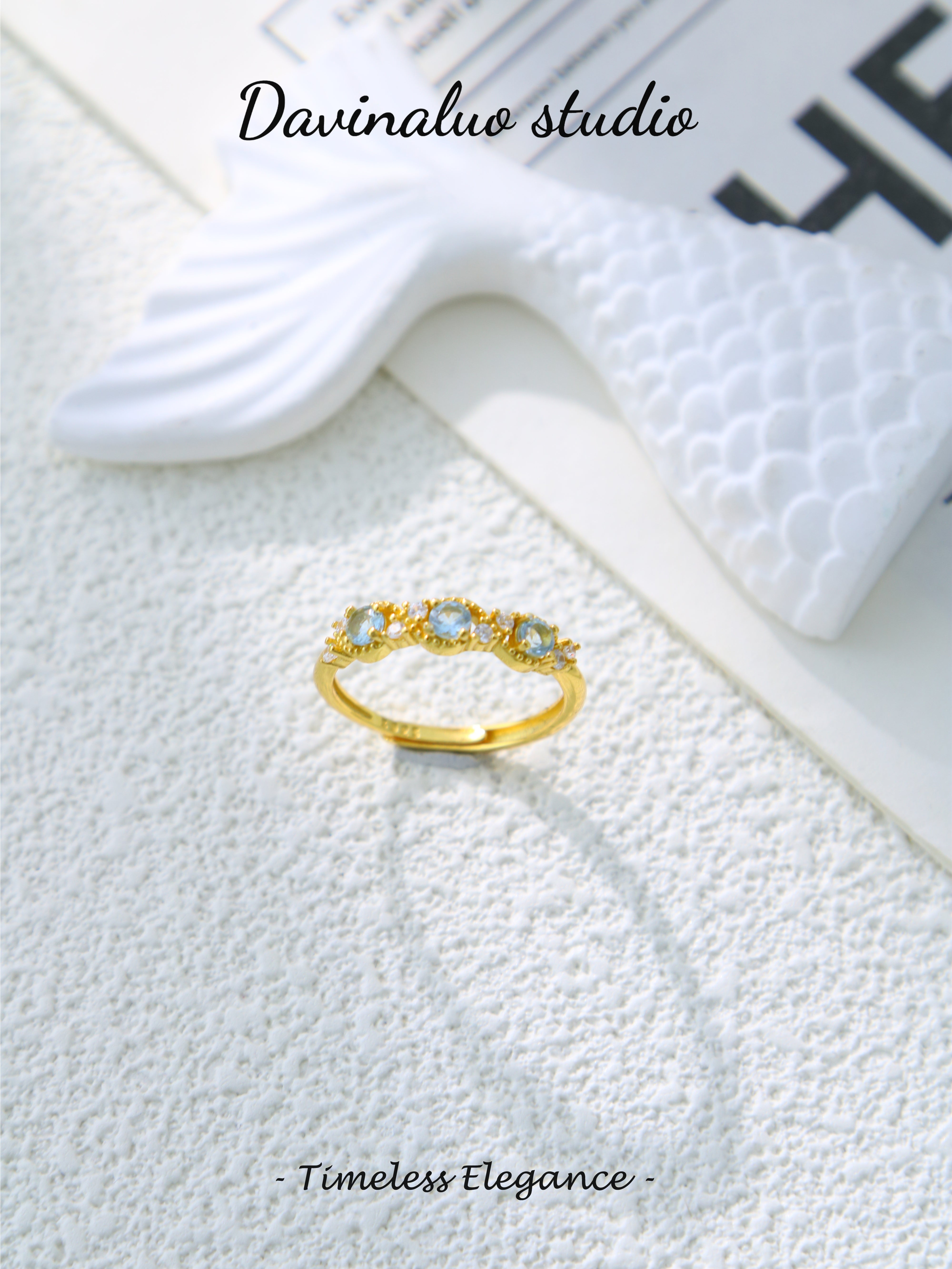 S925 Gold Simple Circular Cut Aquamarine Ring