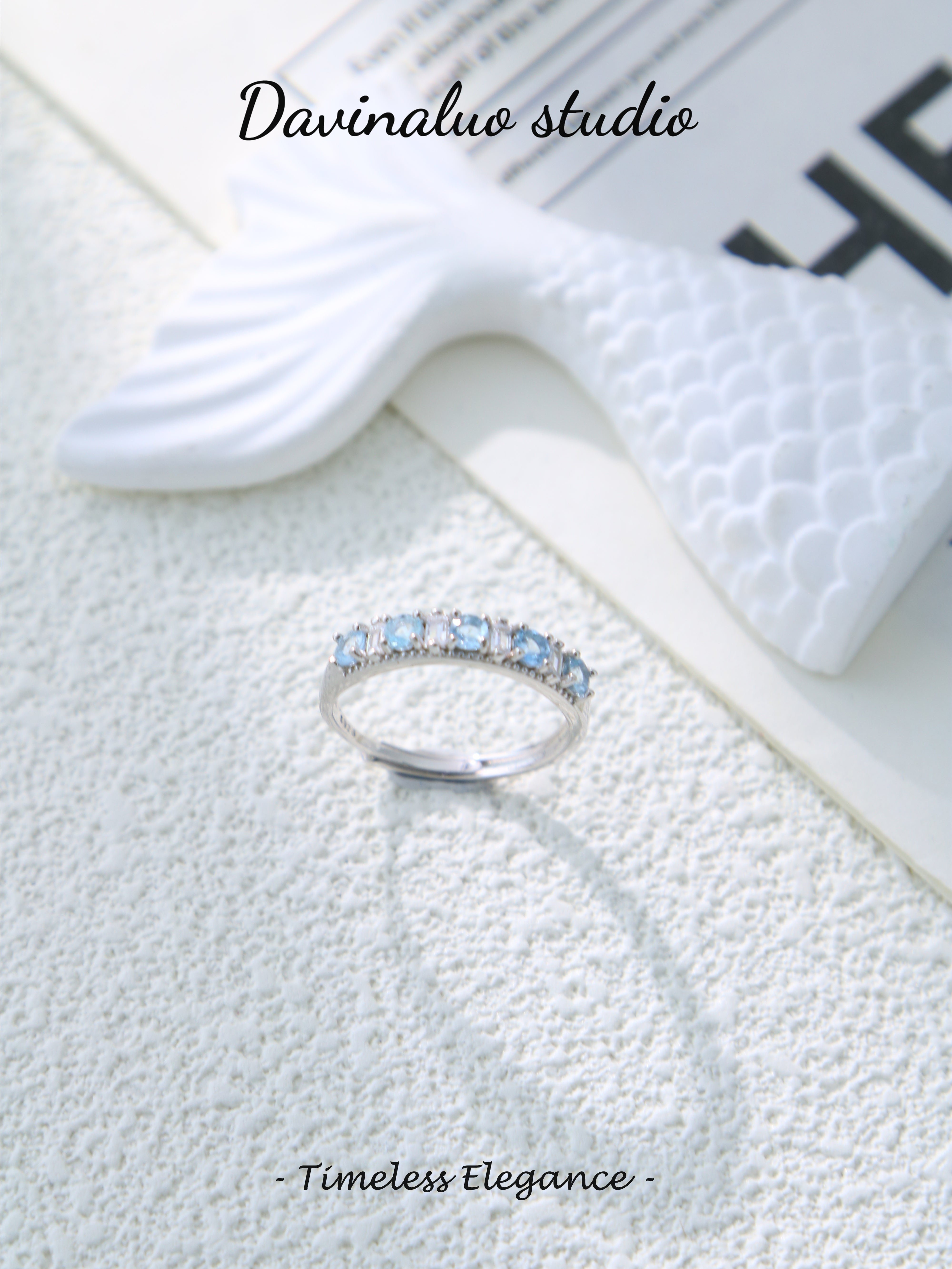 S925 Silver Simple Circular Cut Aquamarine Ring