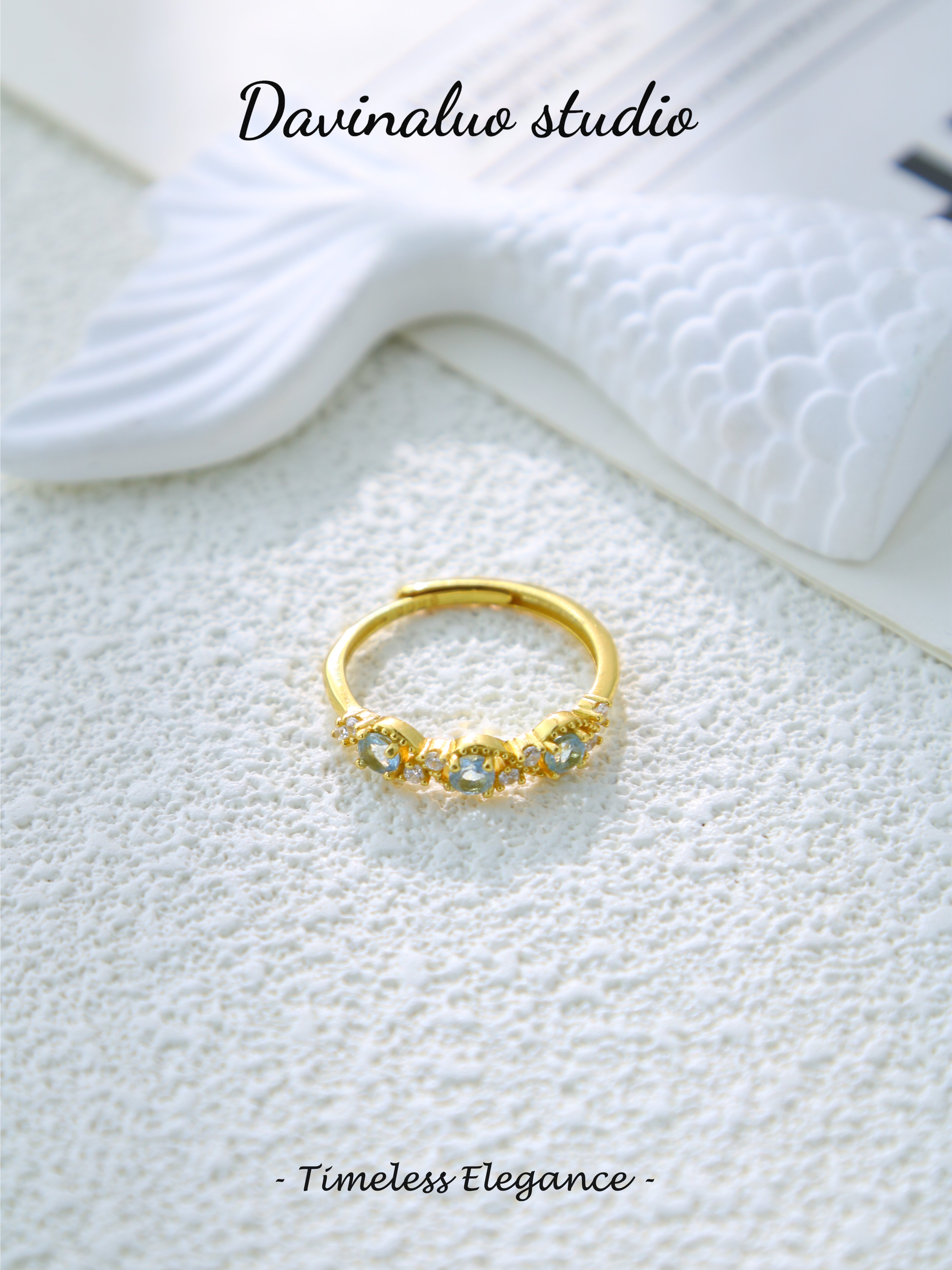 S925 Gold Simple Circular Cut Aquamarine Ring