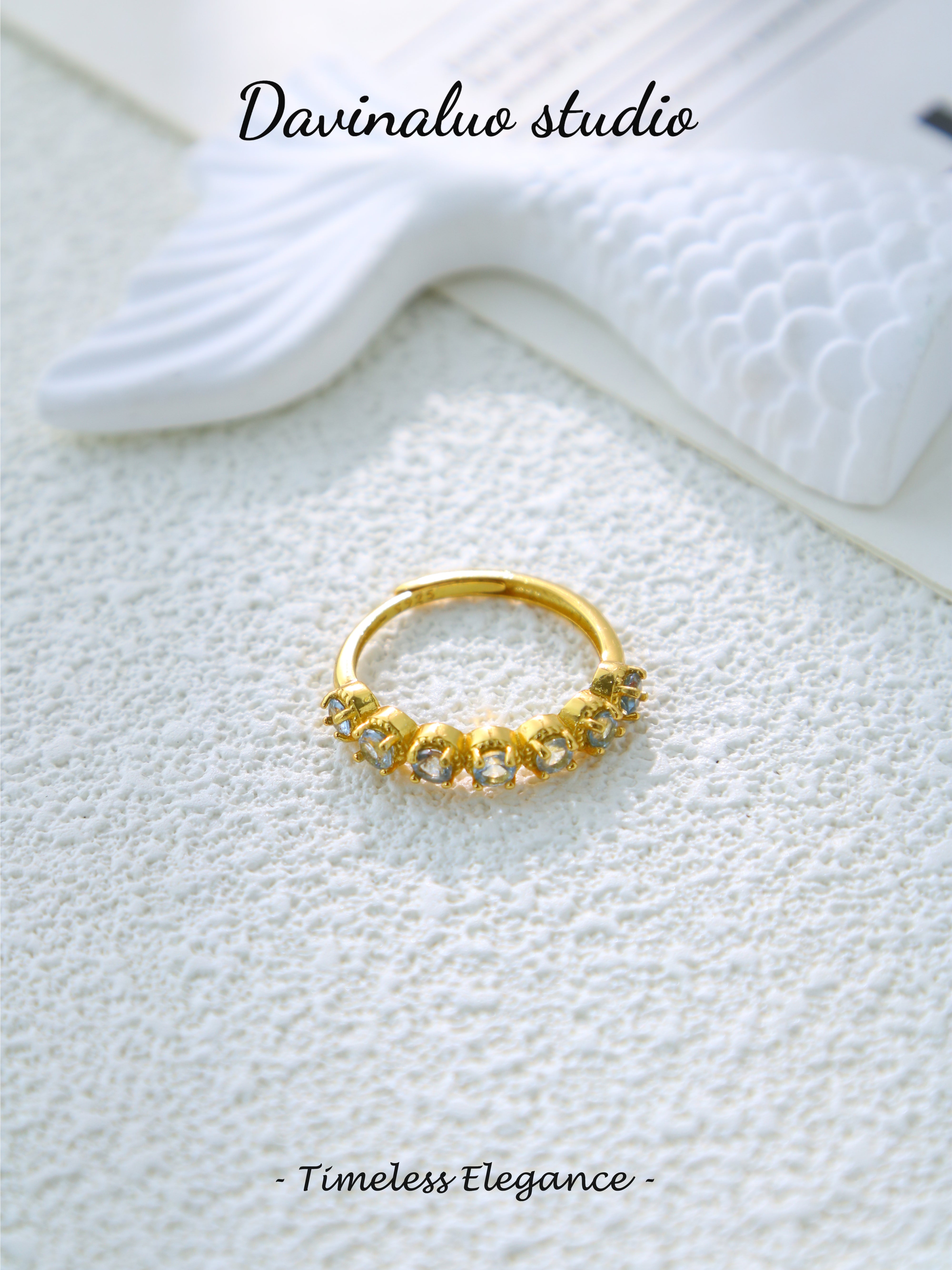 S925 Gold Simple Circular Cut Aquamarine Ring