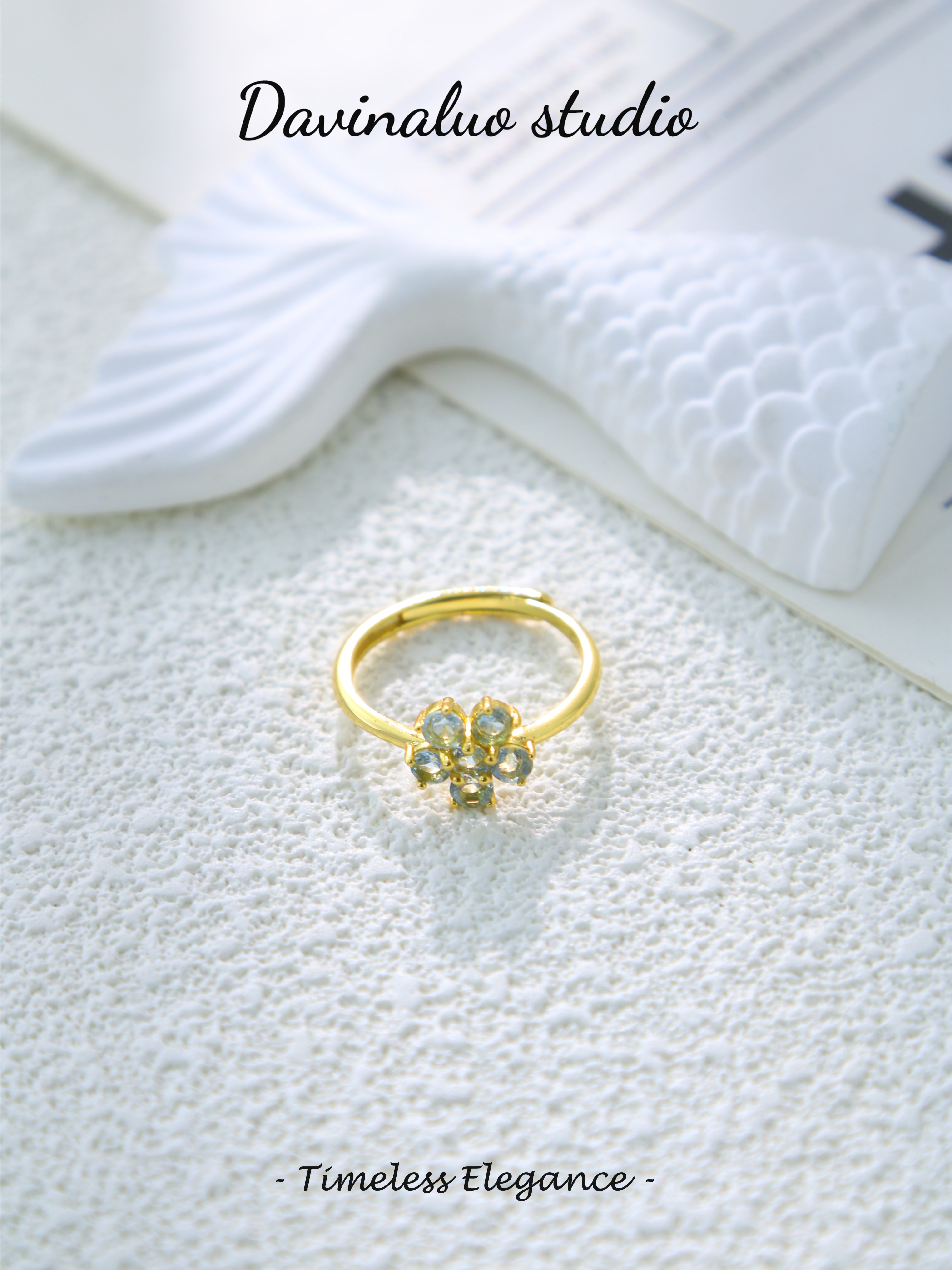 S925 Gold Simple Circular Cut Aquamarine Ring