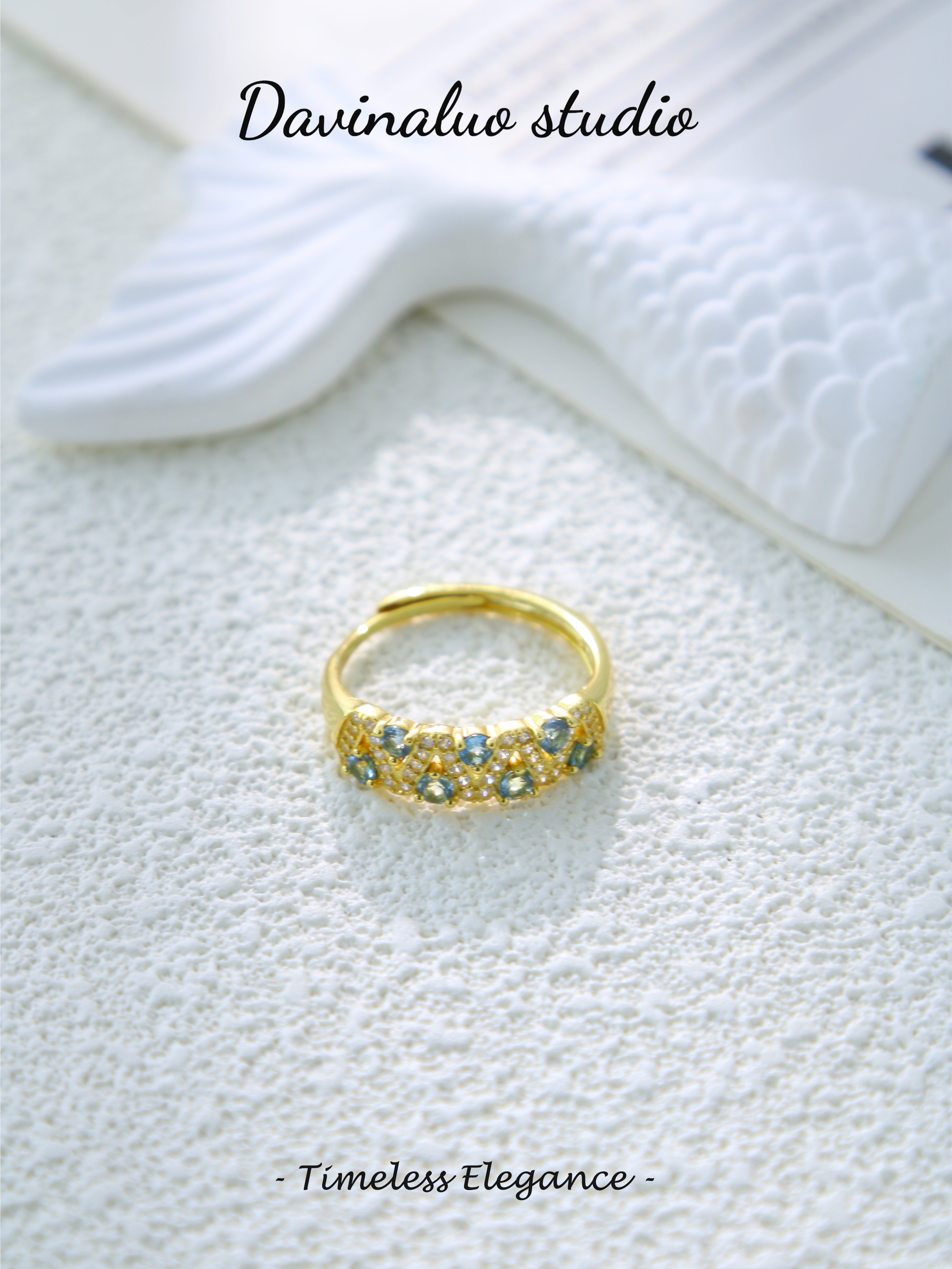 S925 Gold Simple Circular Cut Aquamarine Ring