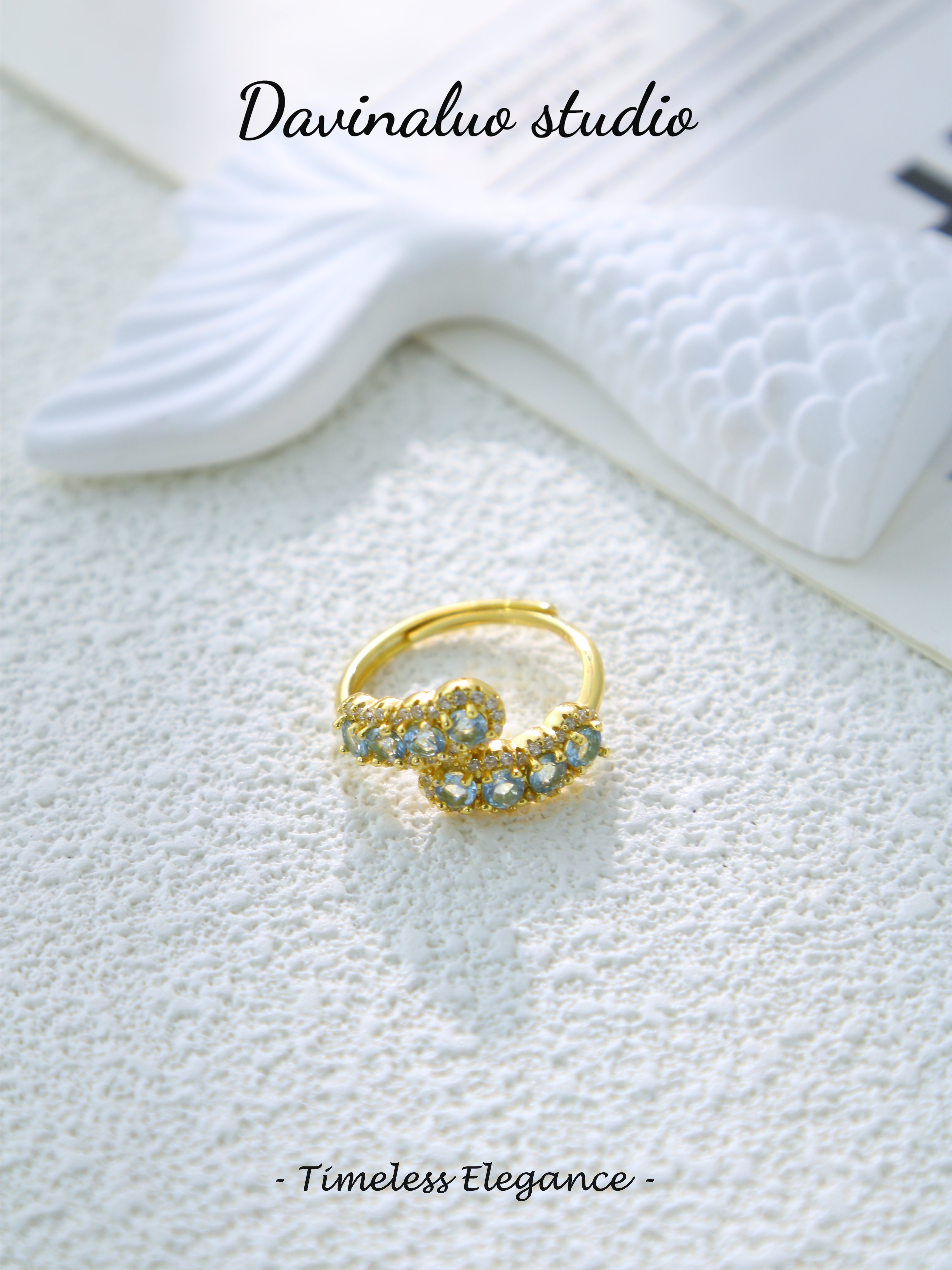 S925 Gold Simple Circular Cut Aquamarine Ring