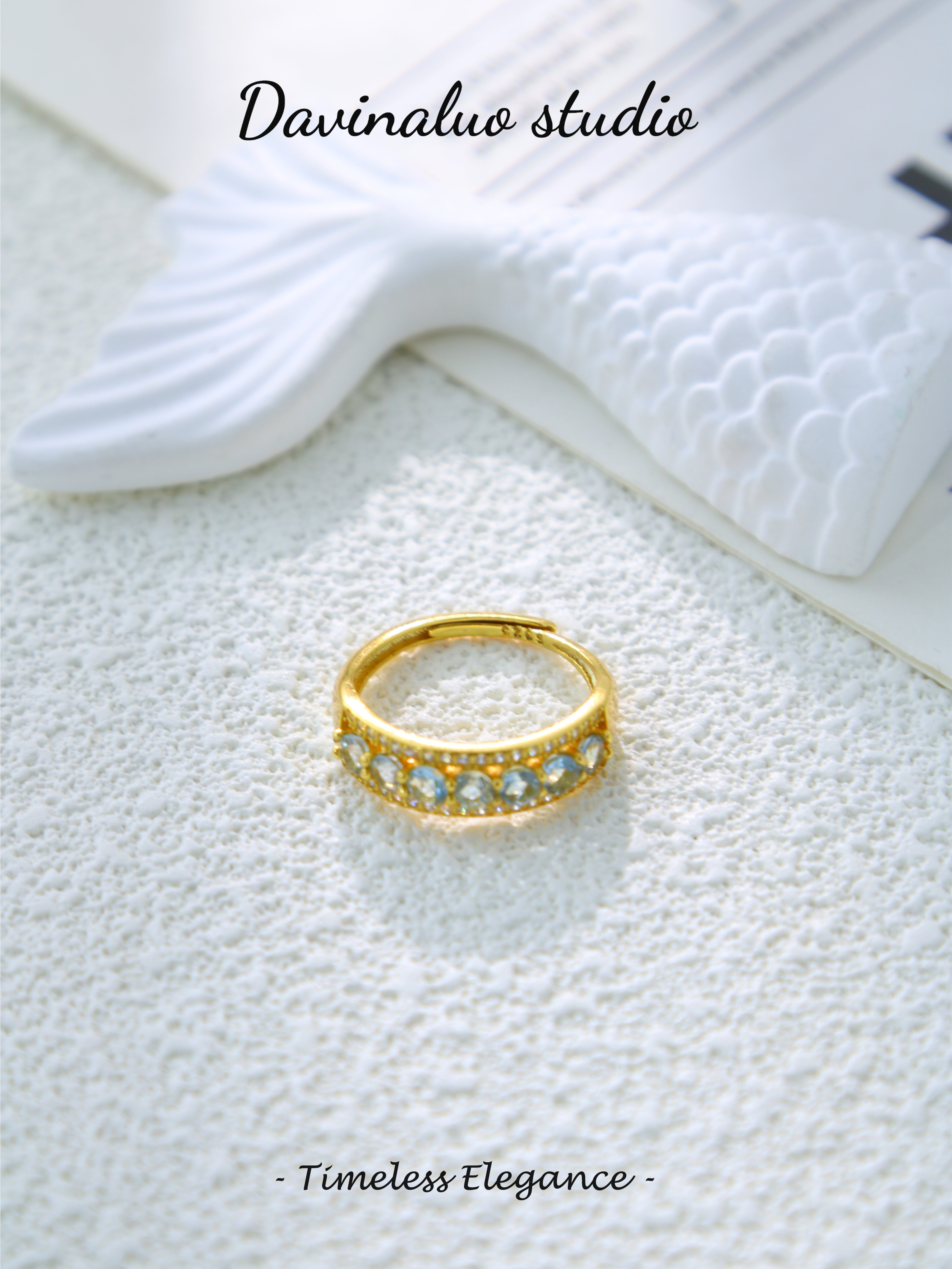 S925 Gold Simple Circular Cut Aquamarine Ring