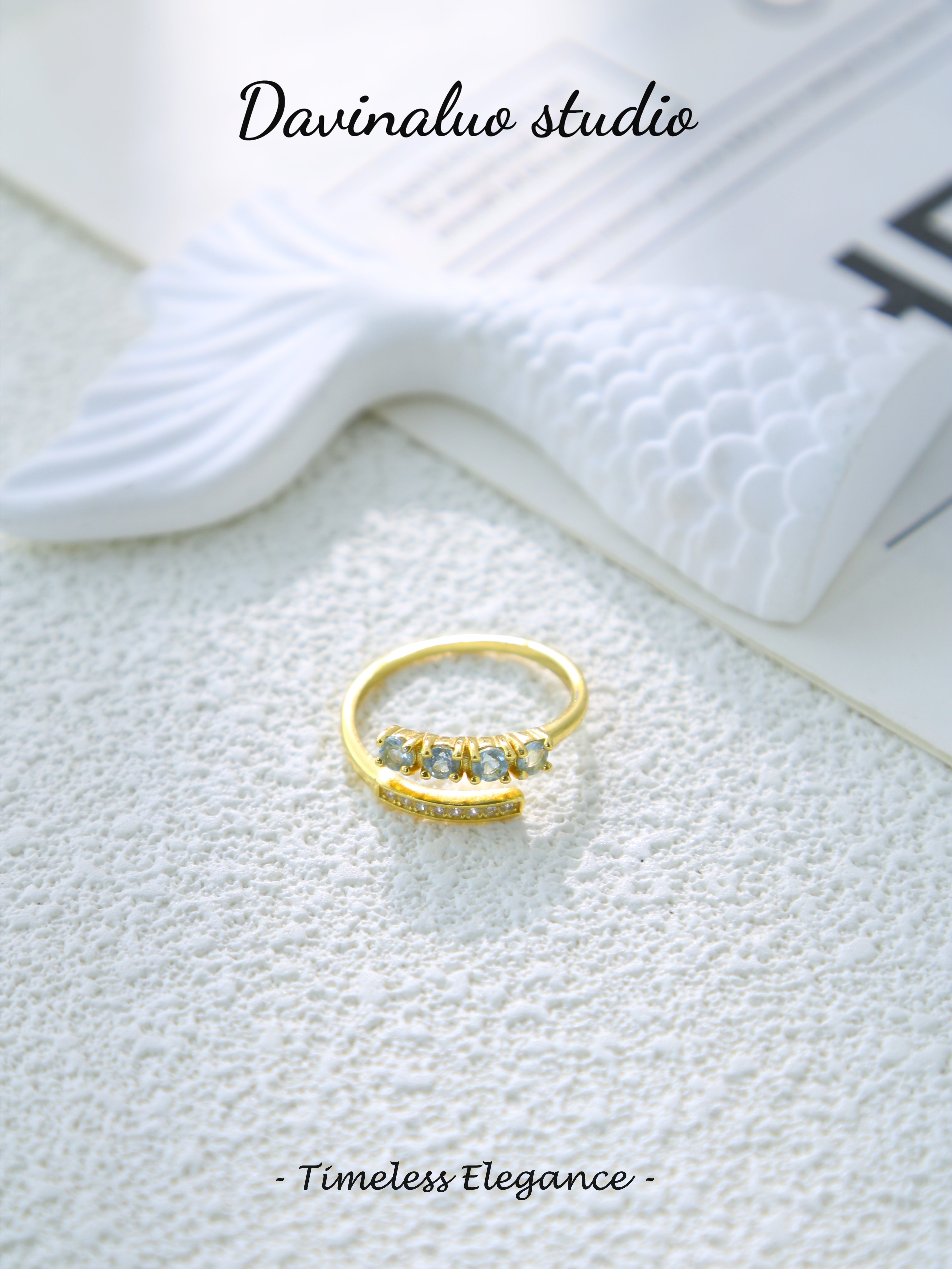 S925 Gold Simple Circular Cut Aquamarine Ring