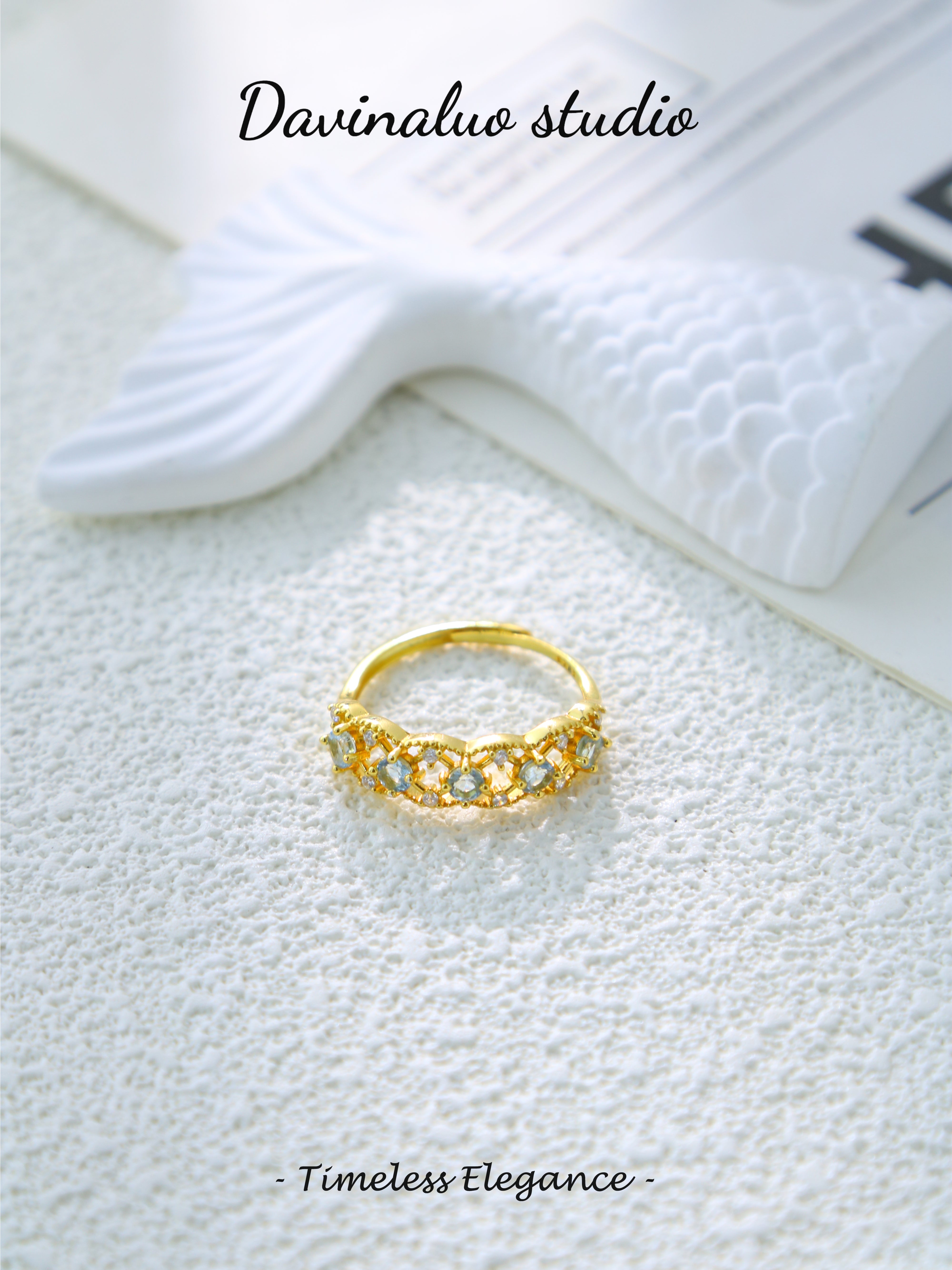 S925 Gold Simple Circular Cut Aquamarine Ring