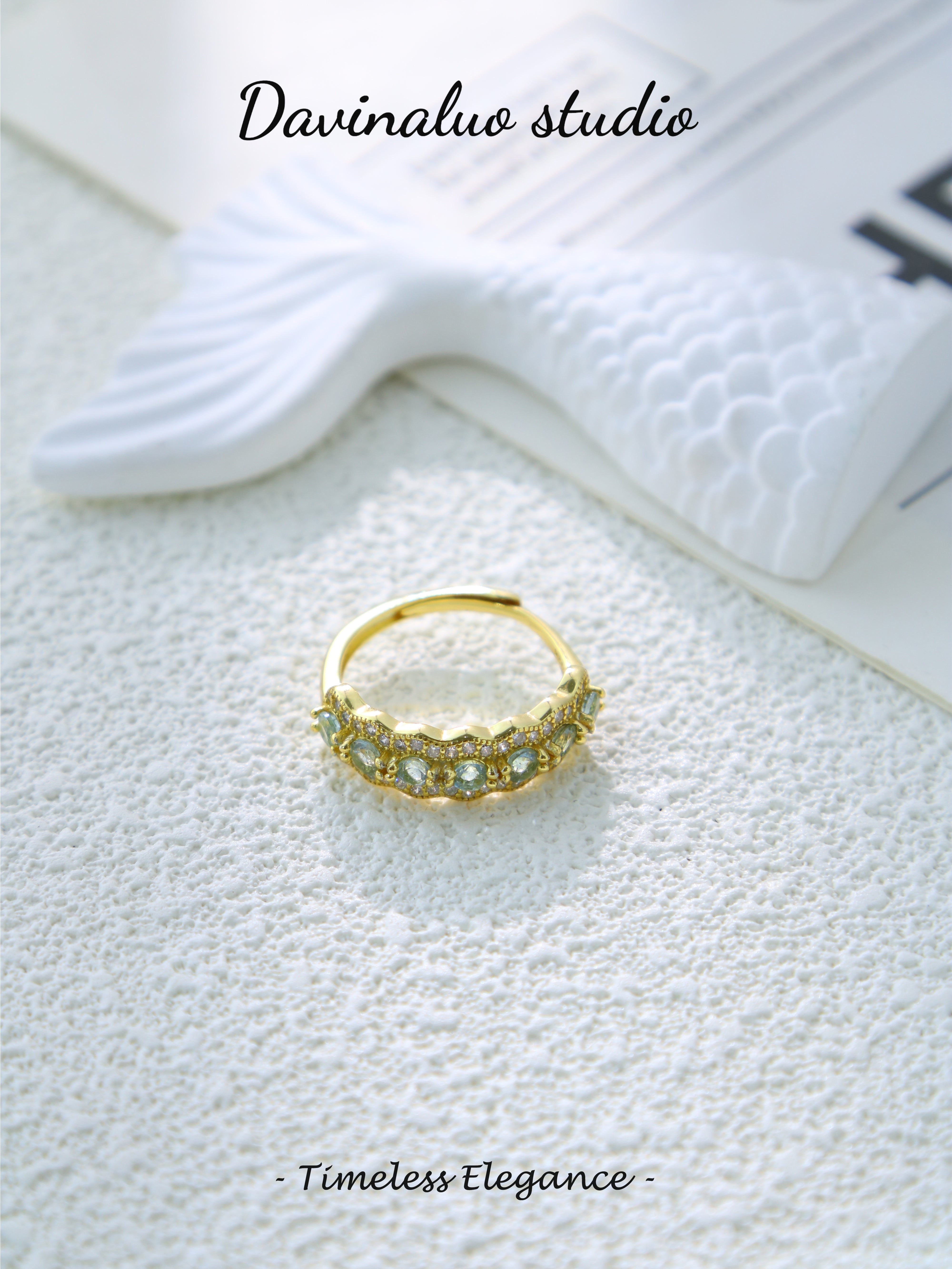 S925 Gold Simple Circular Cut Aquamarine Ring