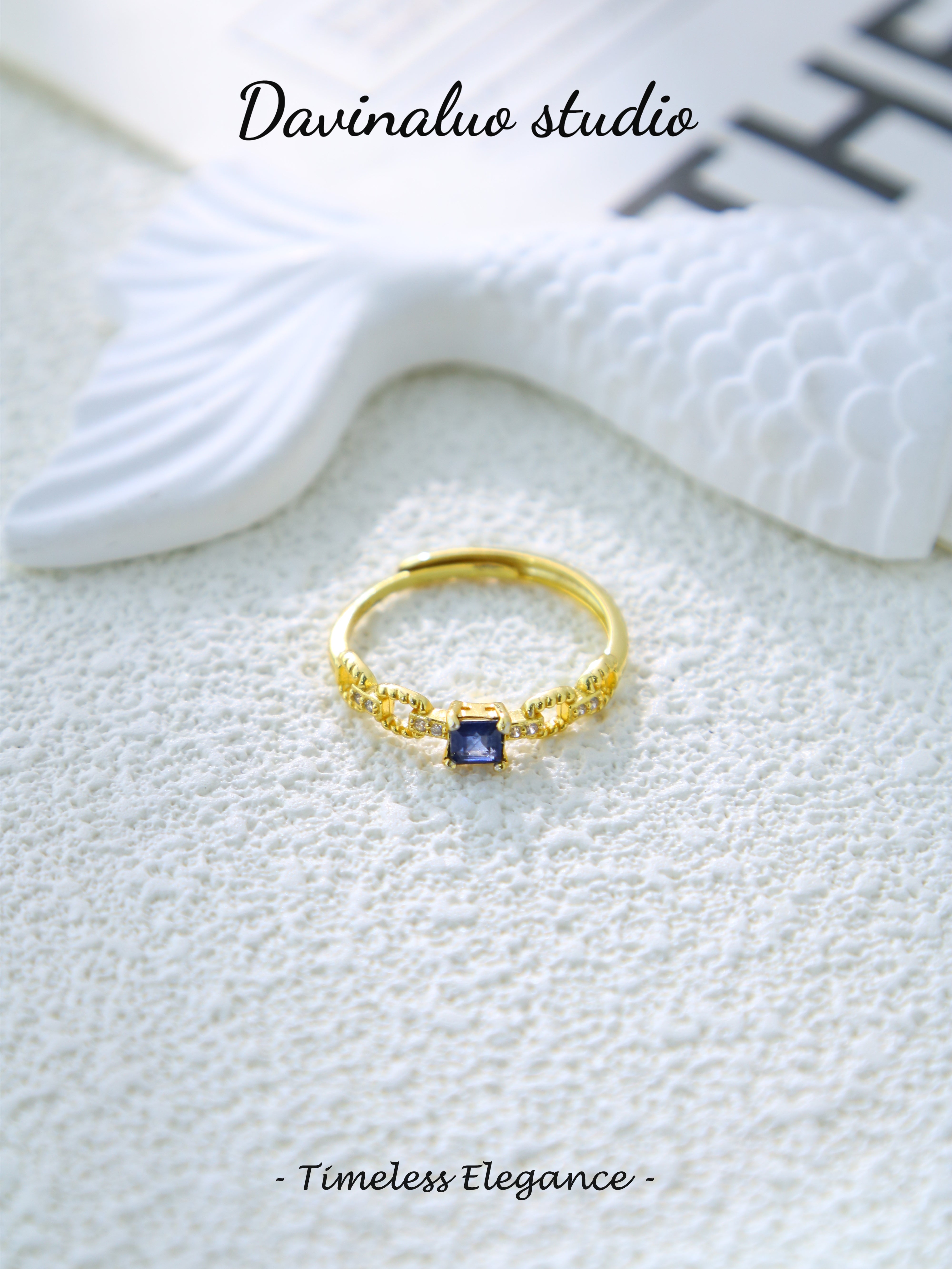 S925 Gold Simple Square Cut Sapphire Ring