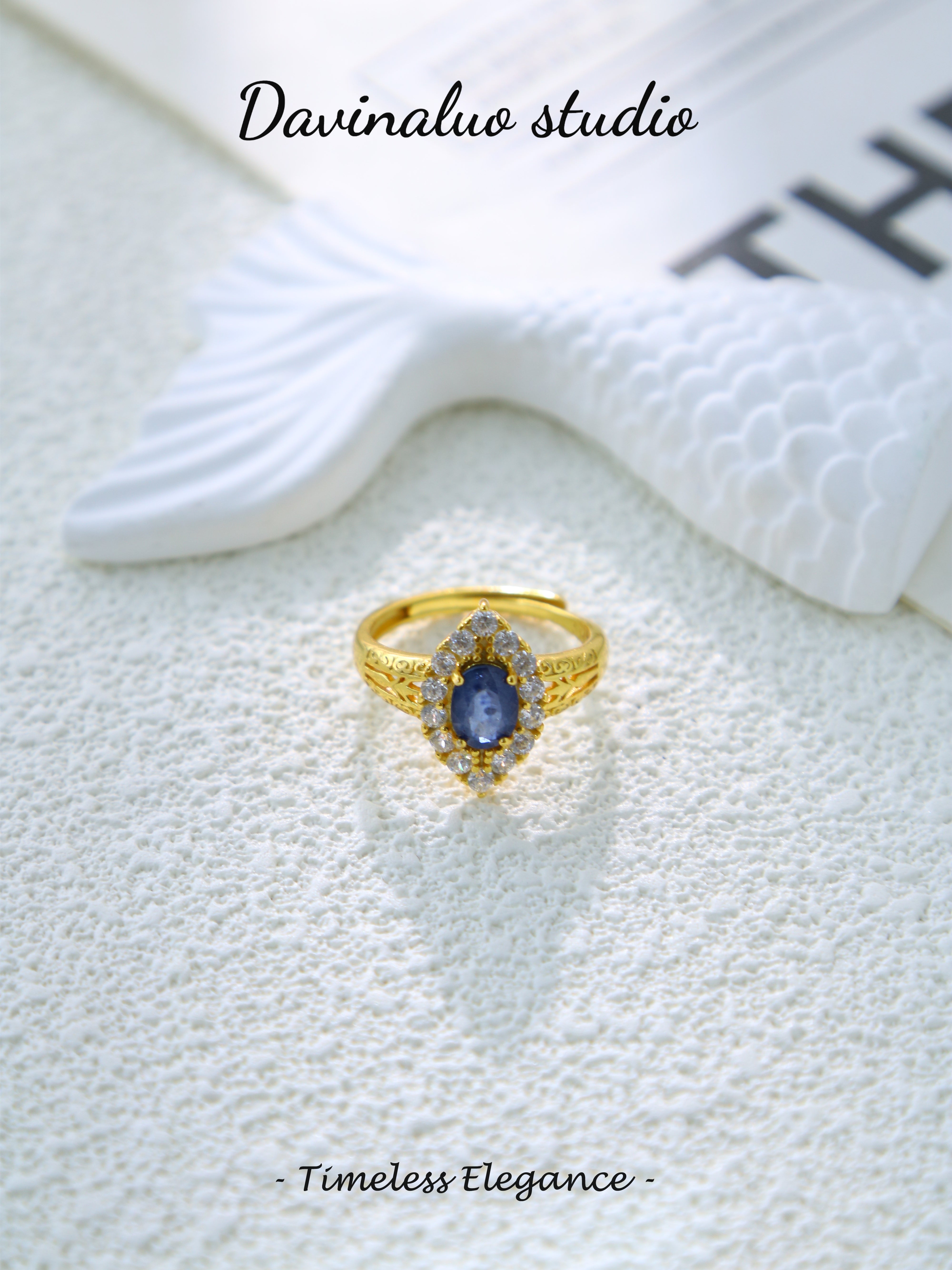 S925 Gold Simple Oval Cut Sapphire Ring