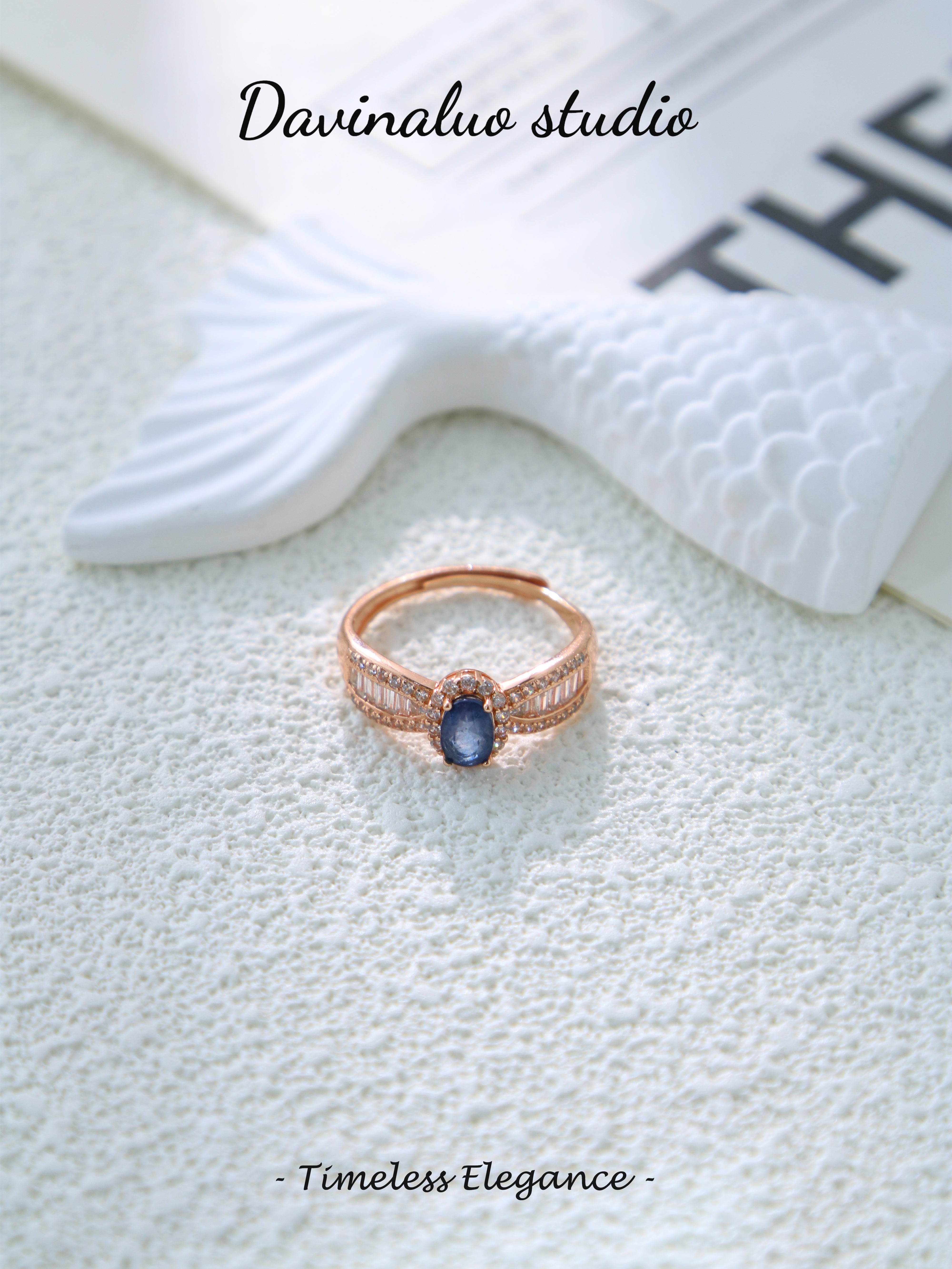 S925 Rose Gold Simple Oval Cut Sapphire Ring
