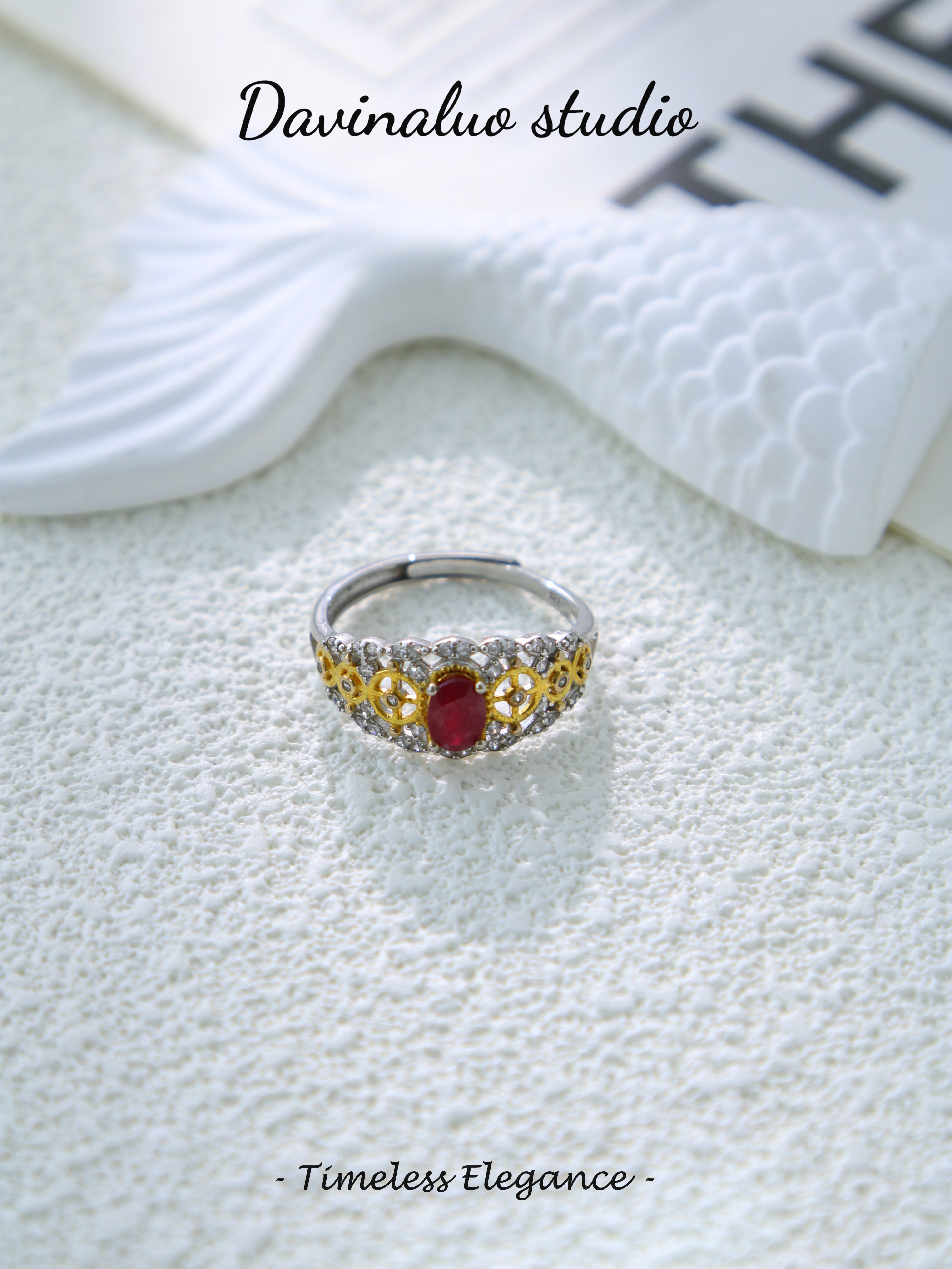 S925 Silver Simple Oval Cut Ruby Ring
