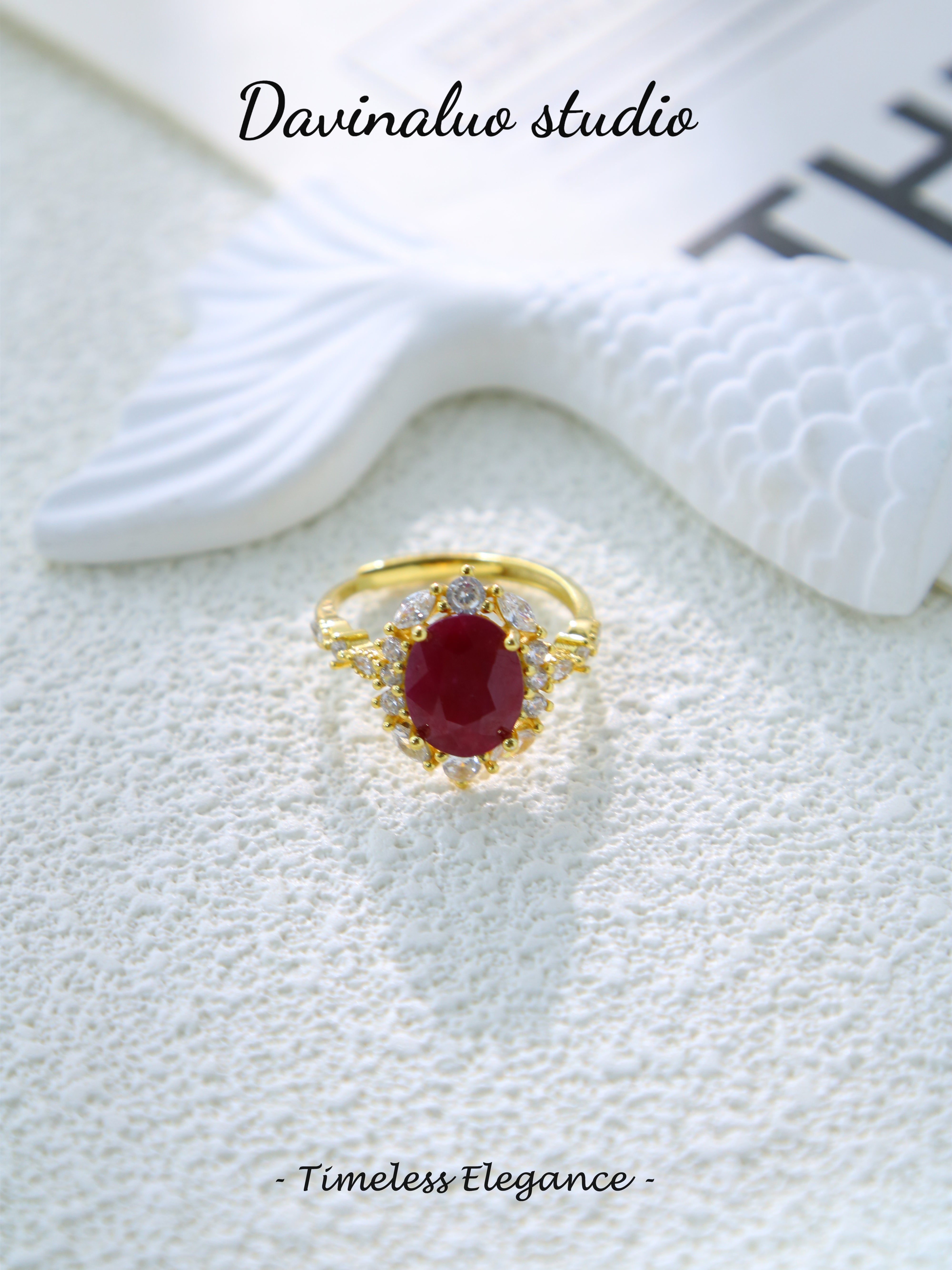S925 Gold Simple Oval Cut Ruby Ring