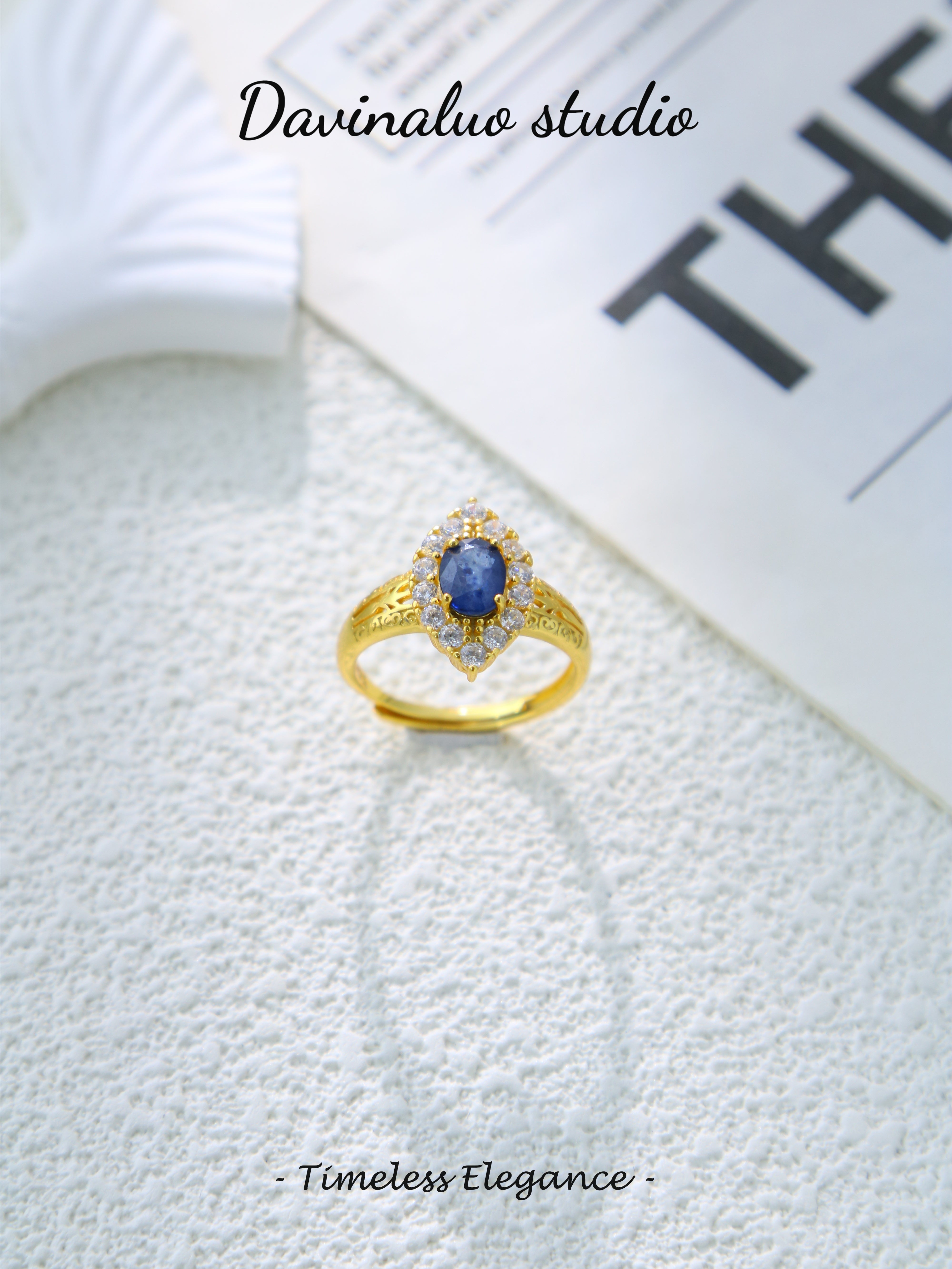 S925 Gold Simple Oval Cut Sapphire Ring