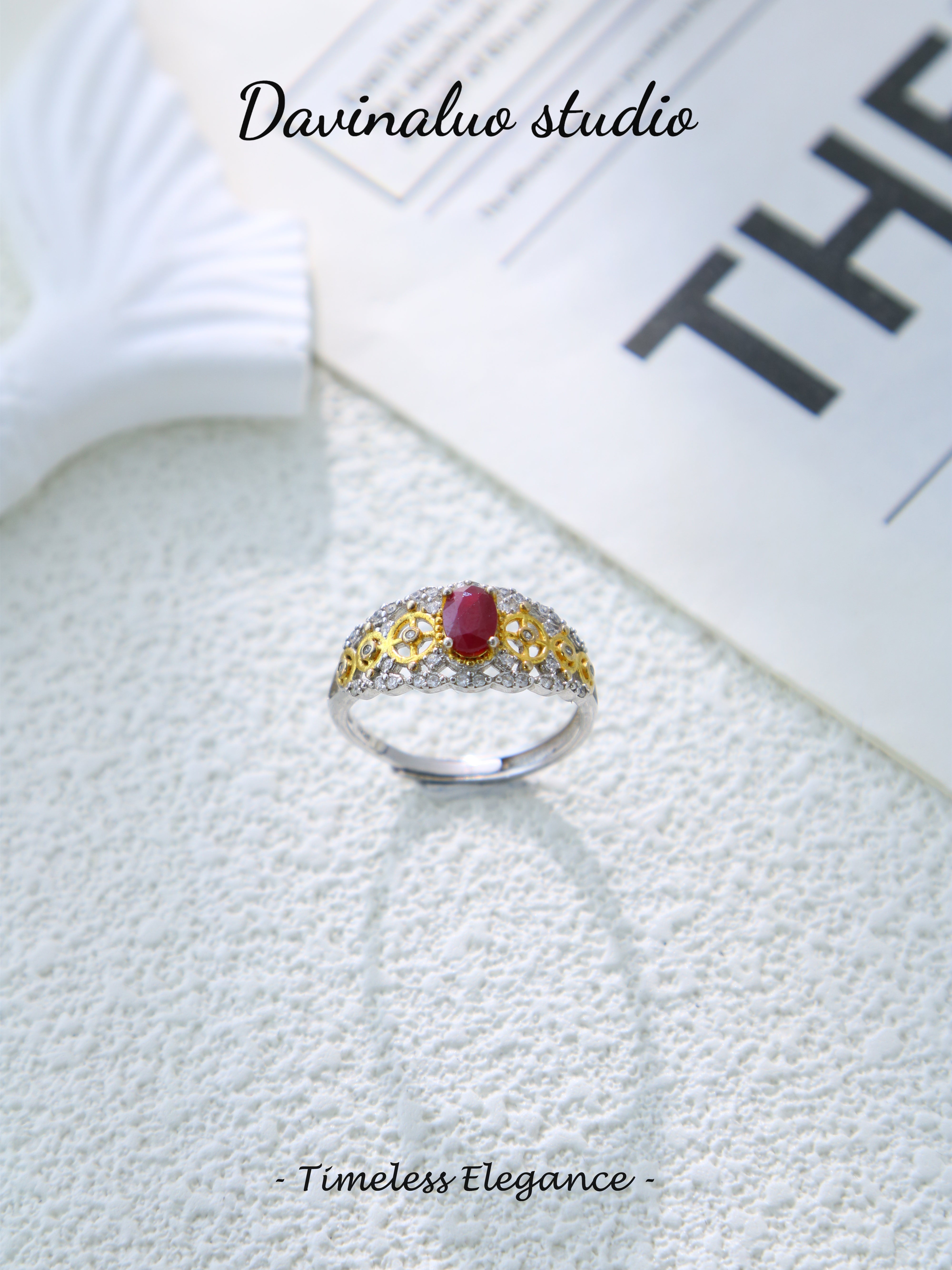 S925 Silver Simple Oval Cut Ruby Ring