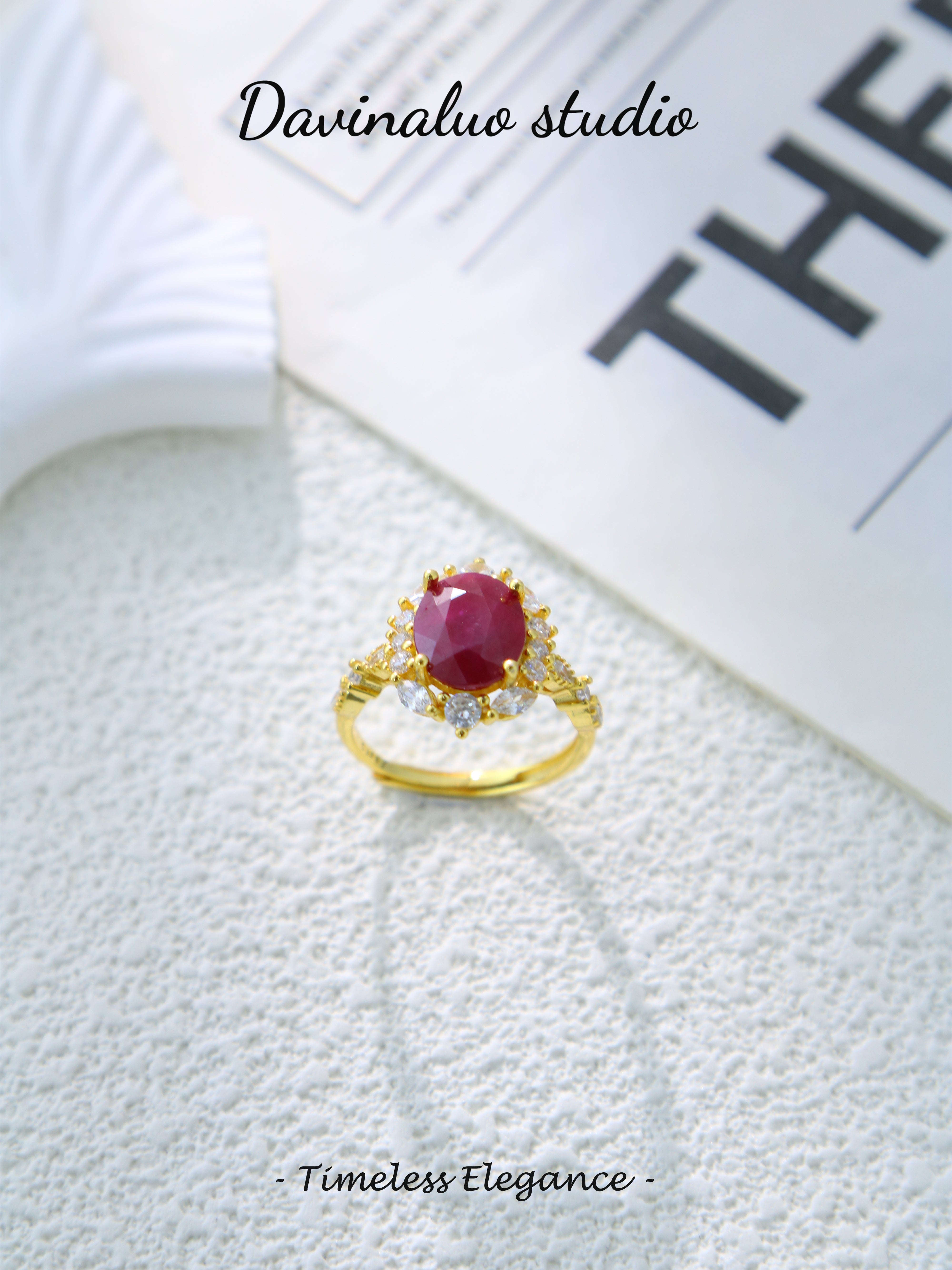 S925 Gold Simple Oval Cut Ruby Ring