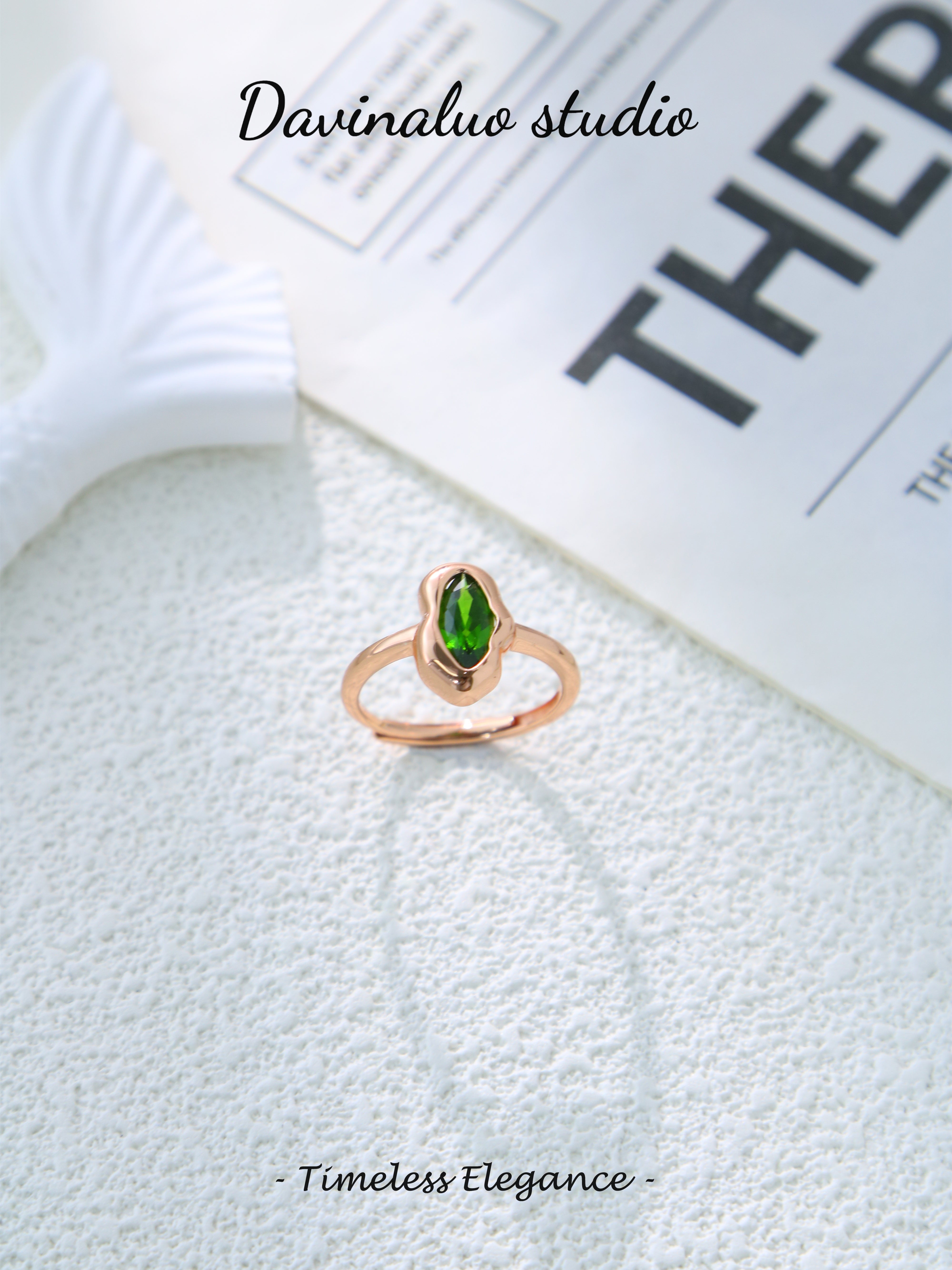 S925 Rose Gold Classic Horse Eye Cut Diopside Ring