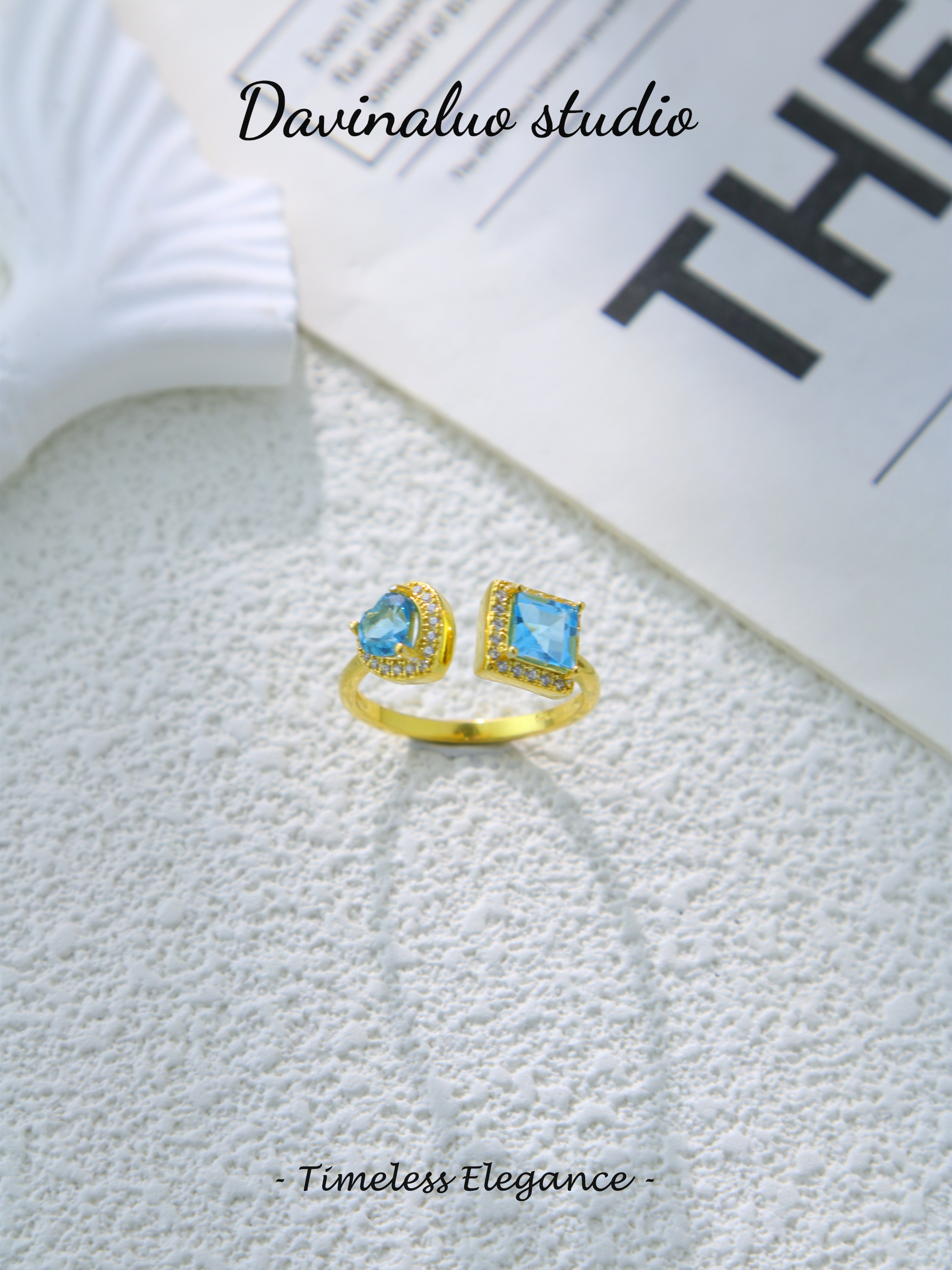 S925 Gold Classic Square Cut Topaz Ring
