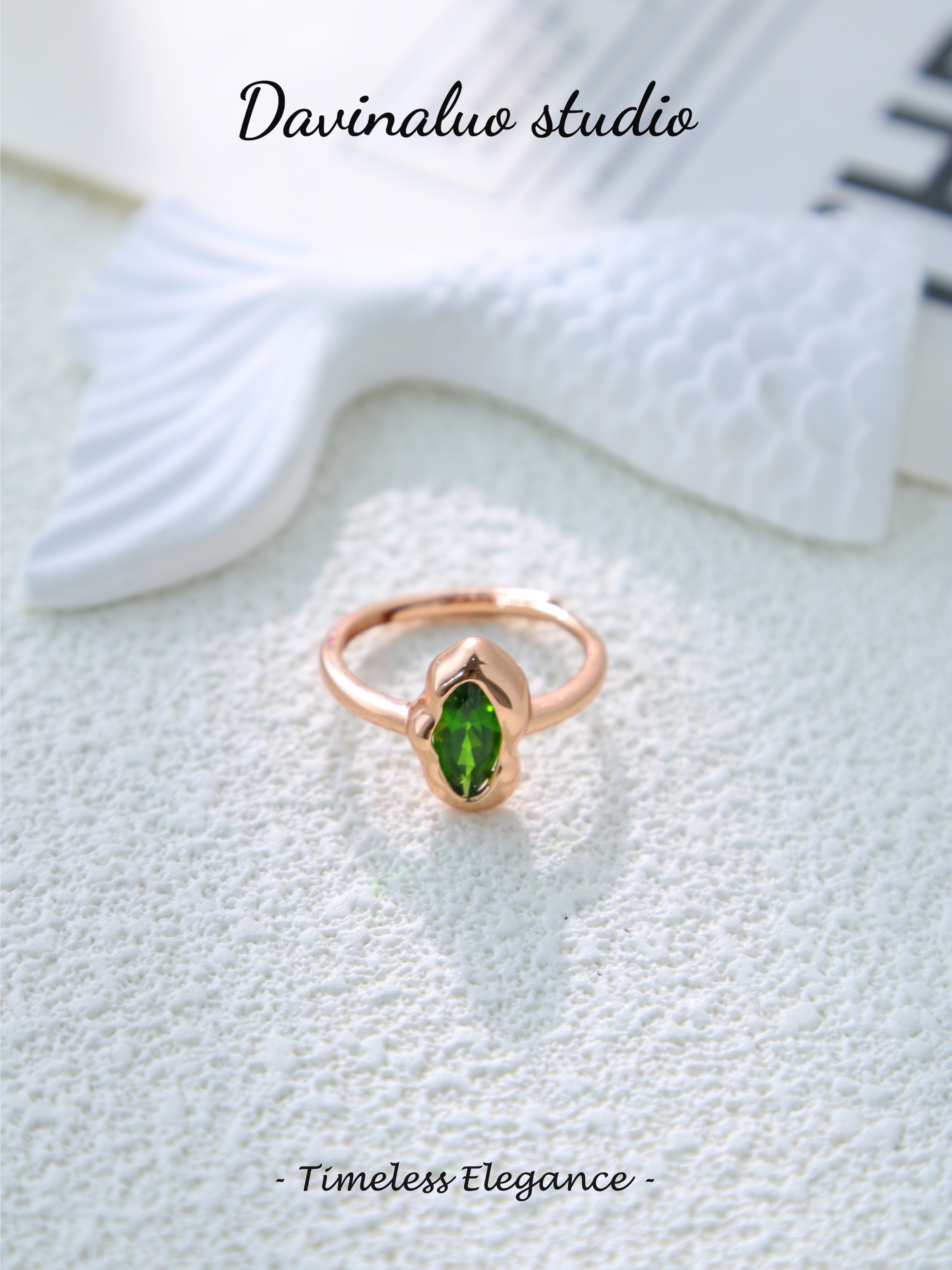 S925 Rose Gold Classic Horse Eye Cut Diopside Ring