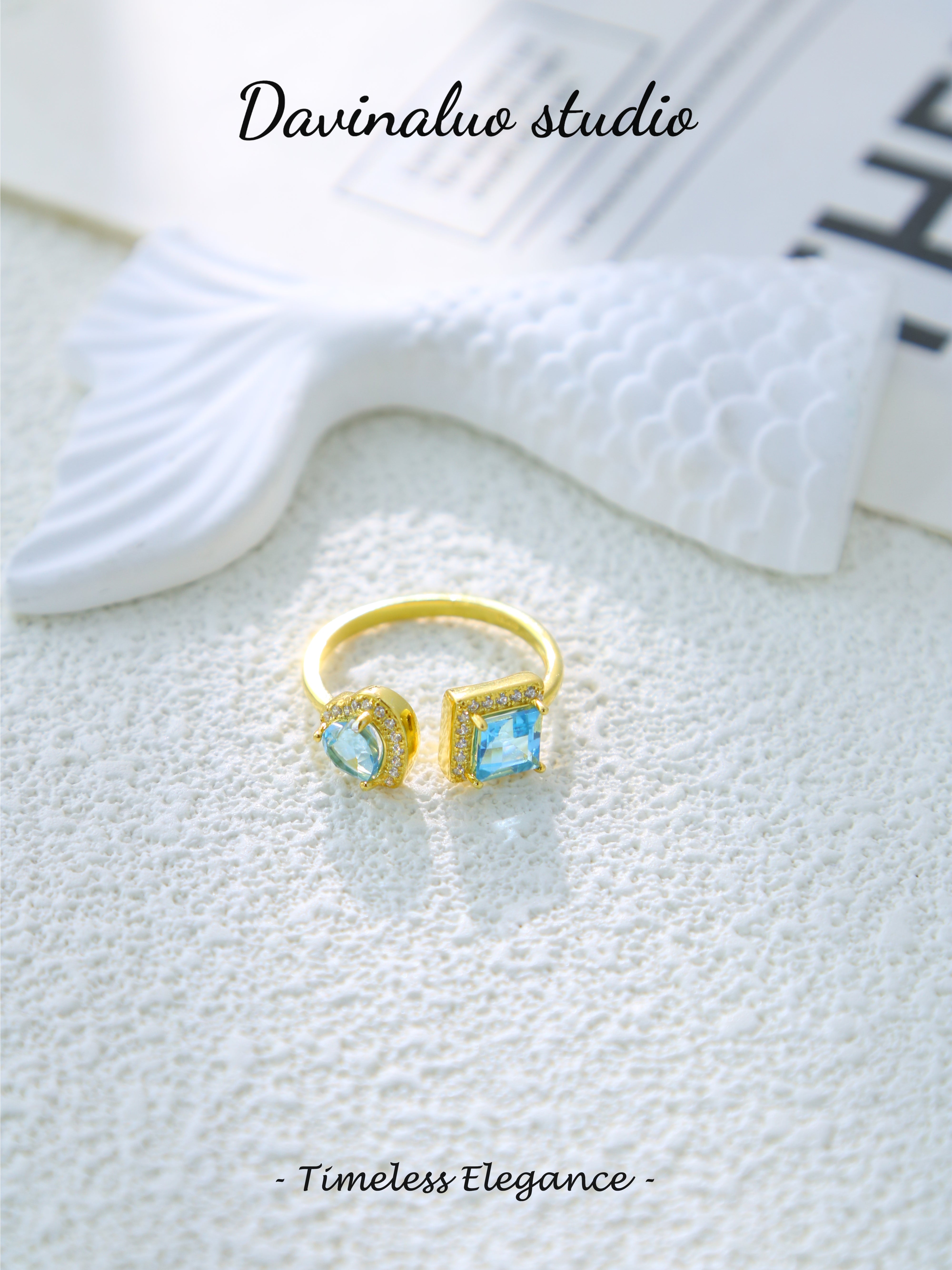 S925 Gold Classic Square Cut Topaz Ring