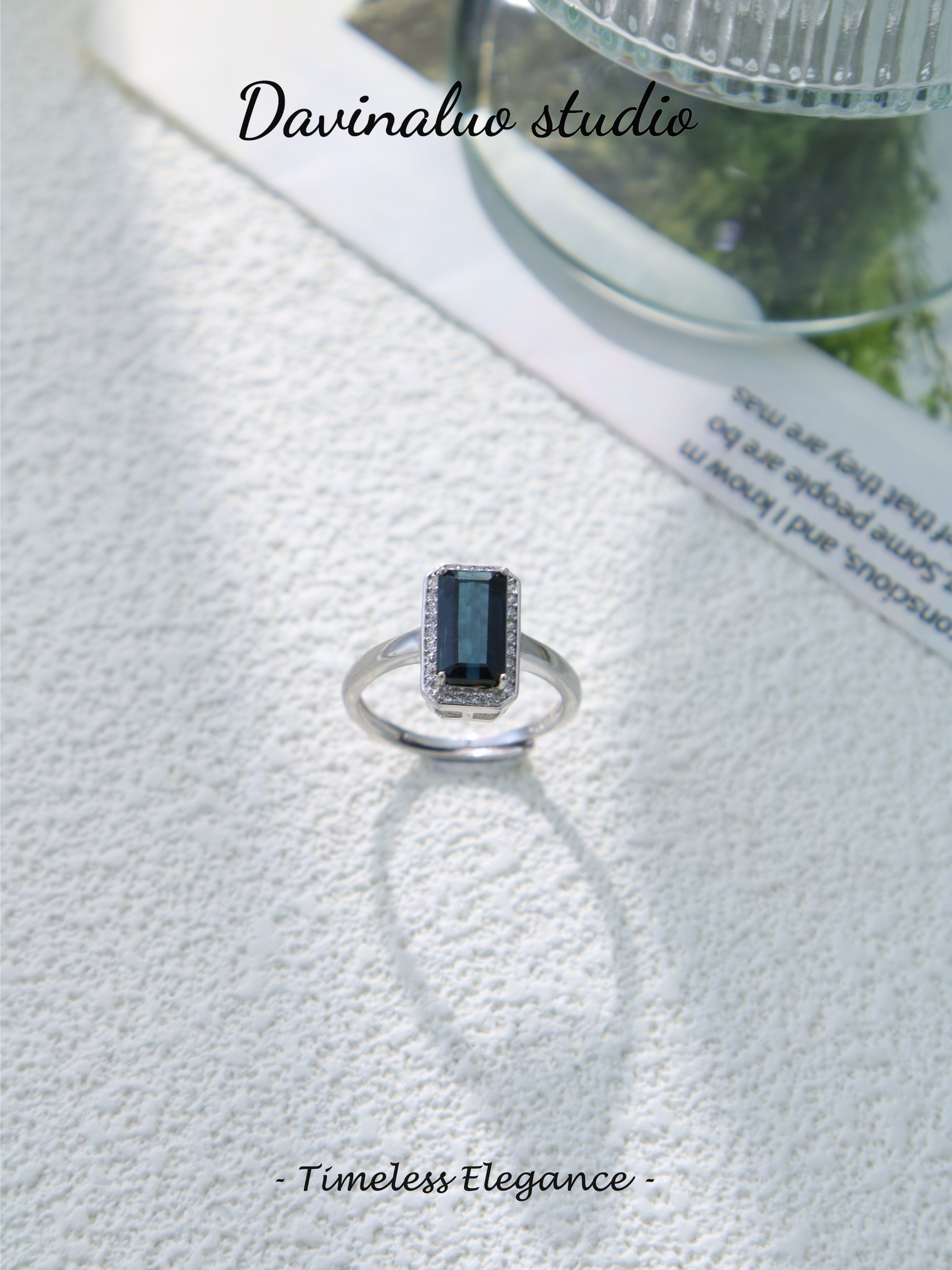 S925 Silver Simple Rectangular Cut Tourmaline Ring