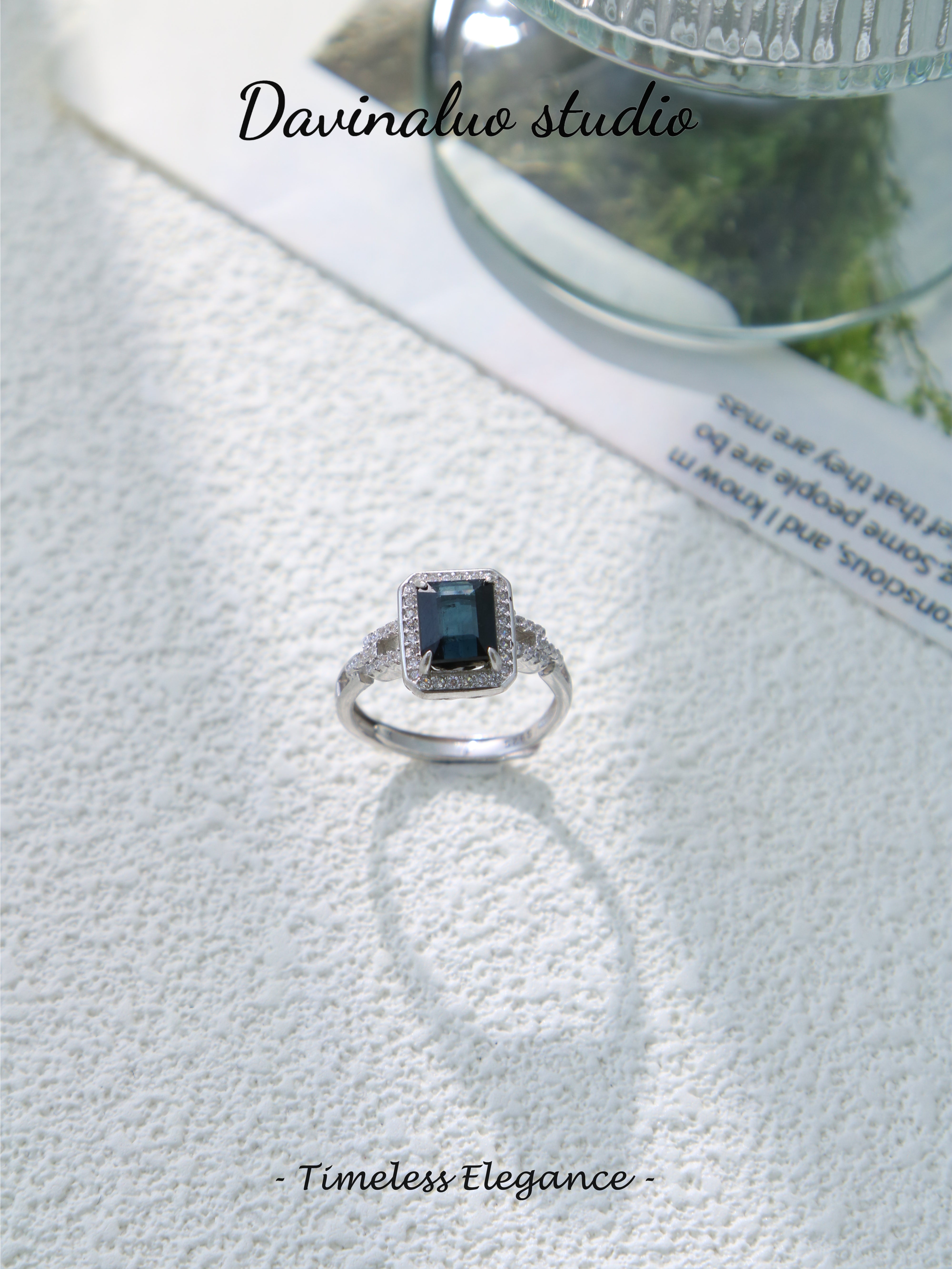 S925 Silver Simple Emerald Cut Tourmaline Ring