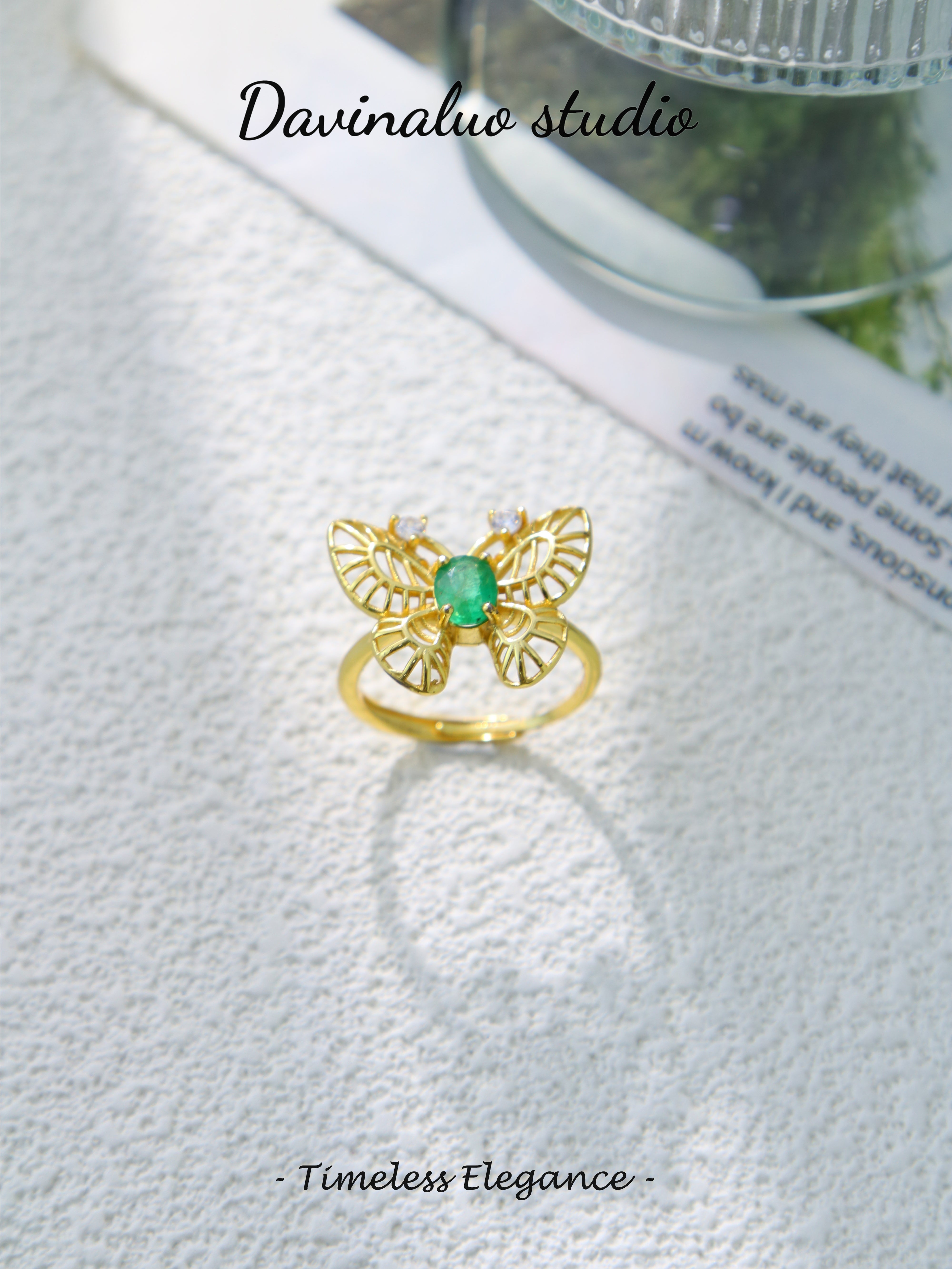 S925 Gold Simple Oval Cut Emerald Ring