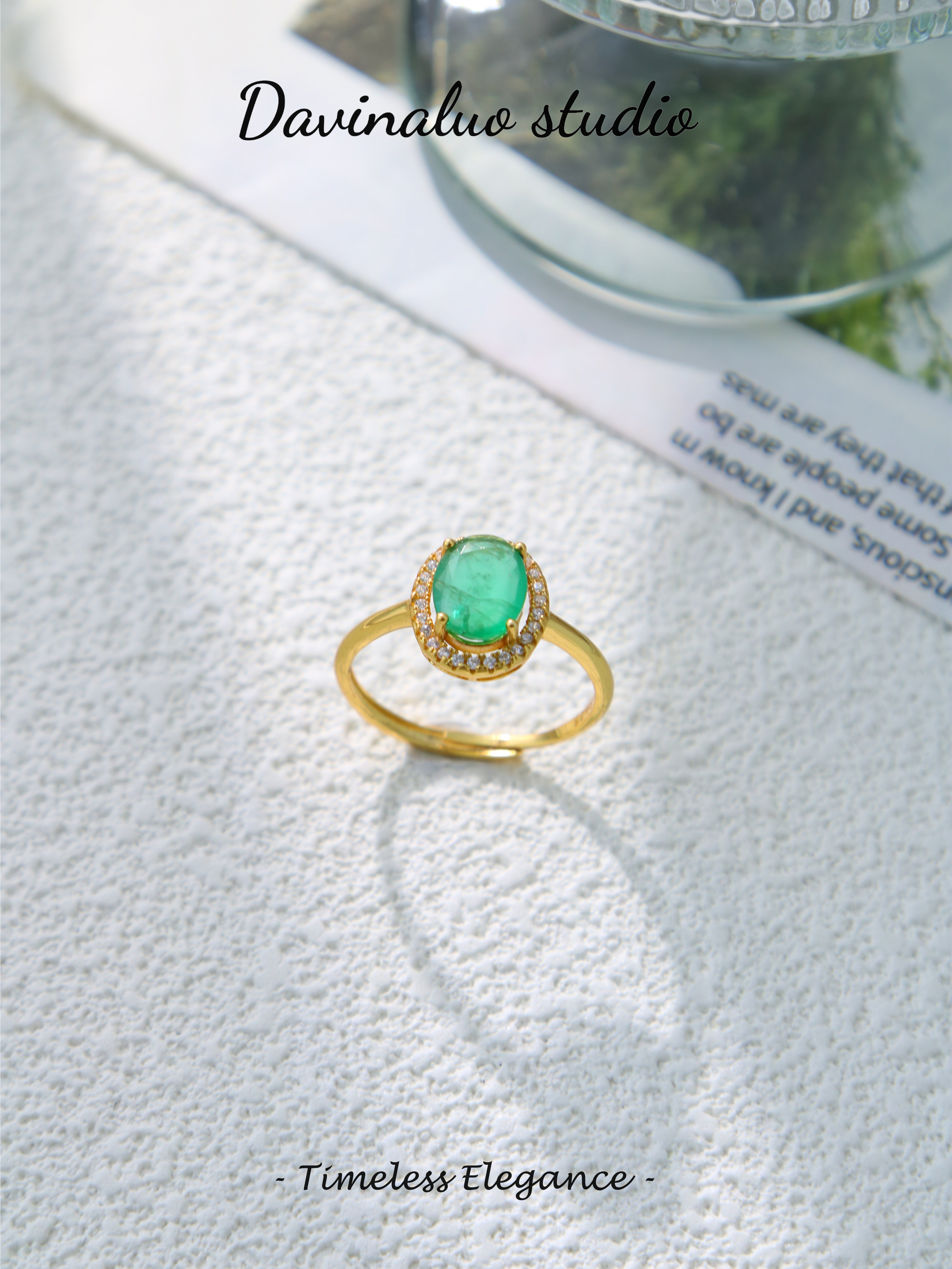 S925 Gold Gorgeous Oval Cut Emerald Ring