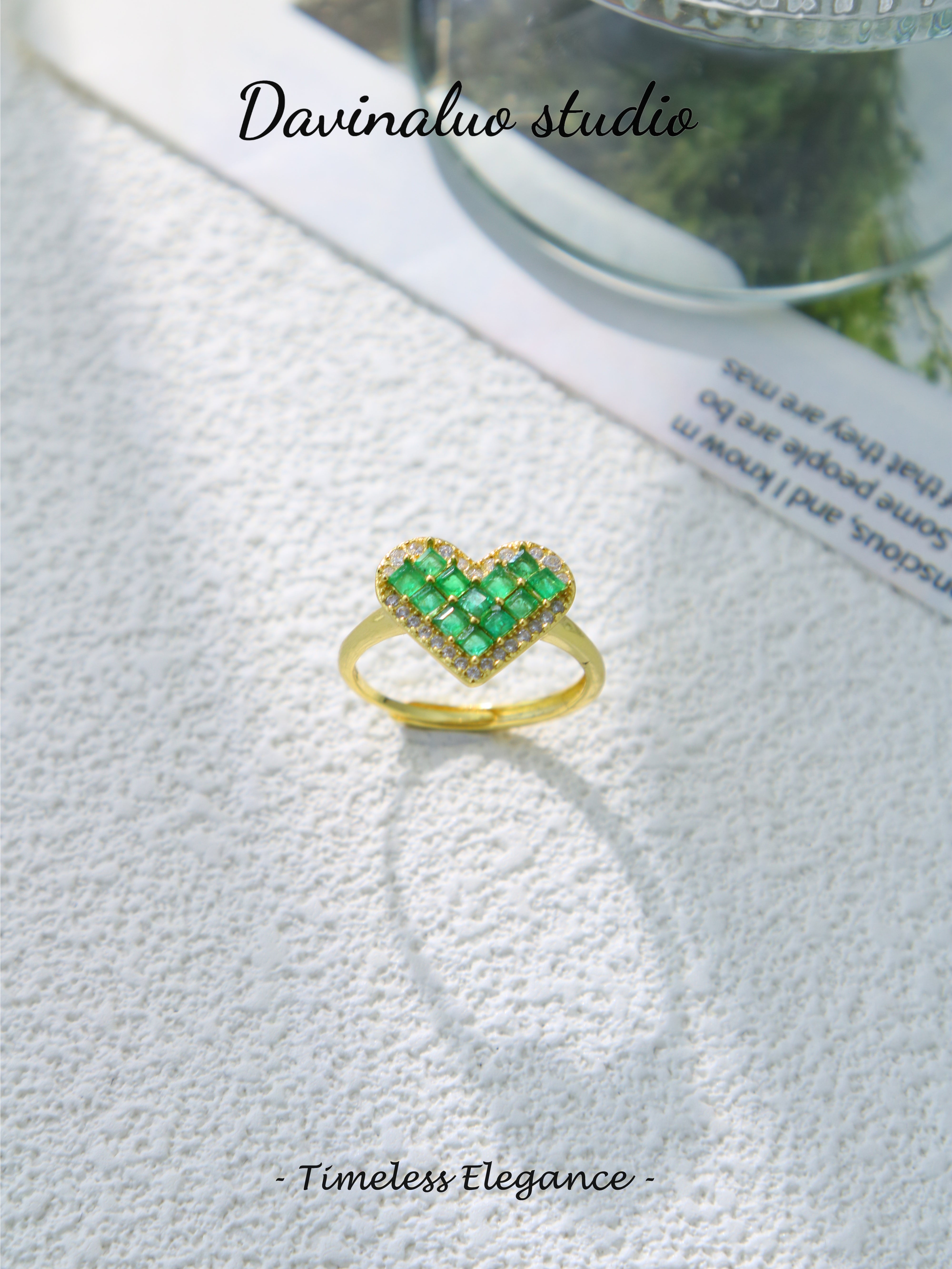 S925 Gold Simple Square Cut Emerald Ring