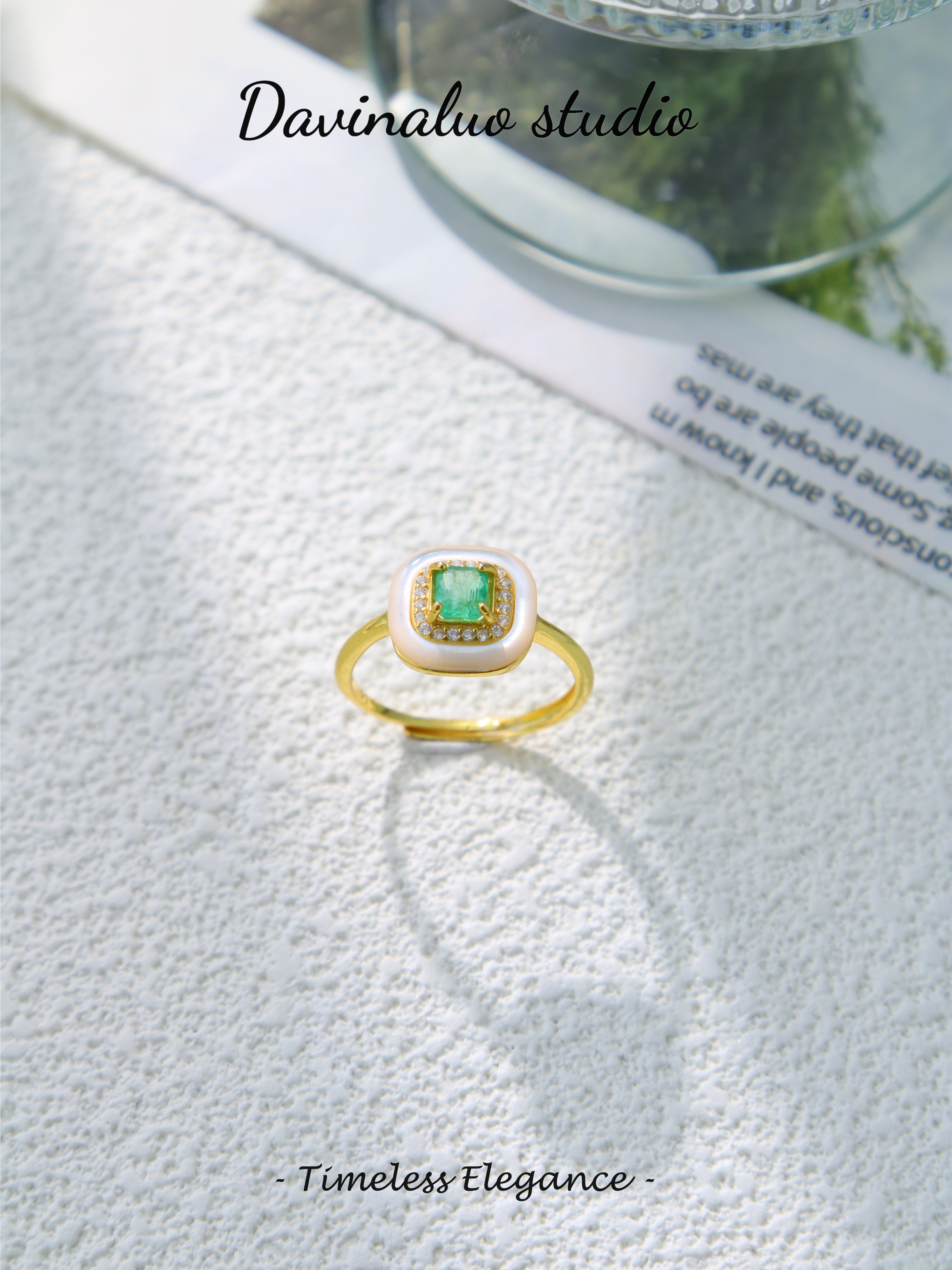 S925 Gold Simple Square Cut Emerald Ring
