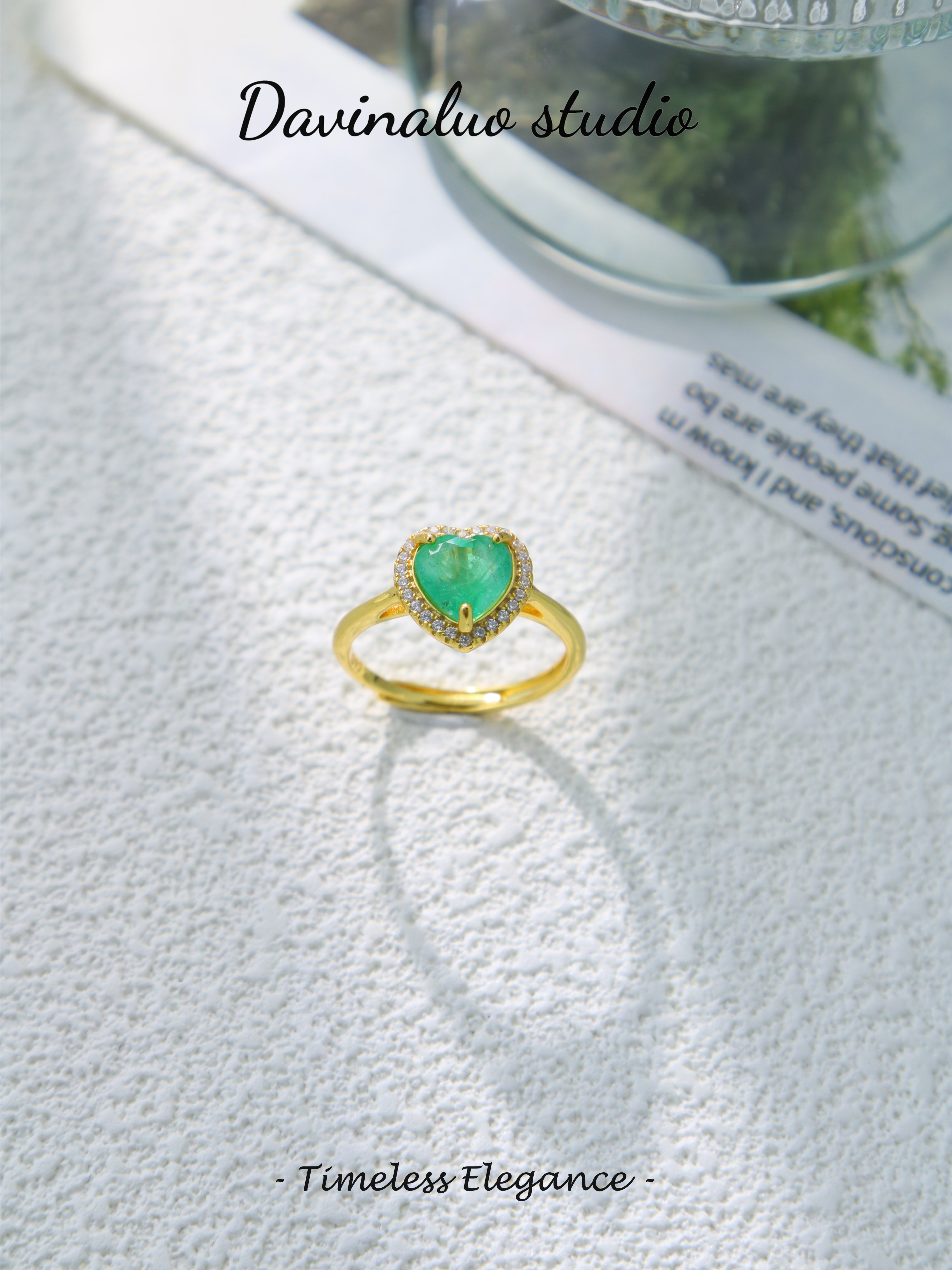 S925 Gold Gorgeous Heart Shaped Cut Emerald Ring