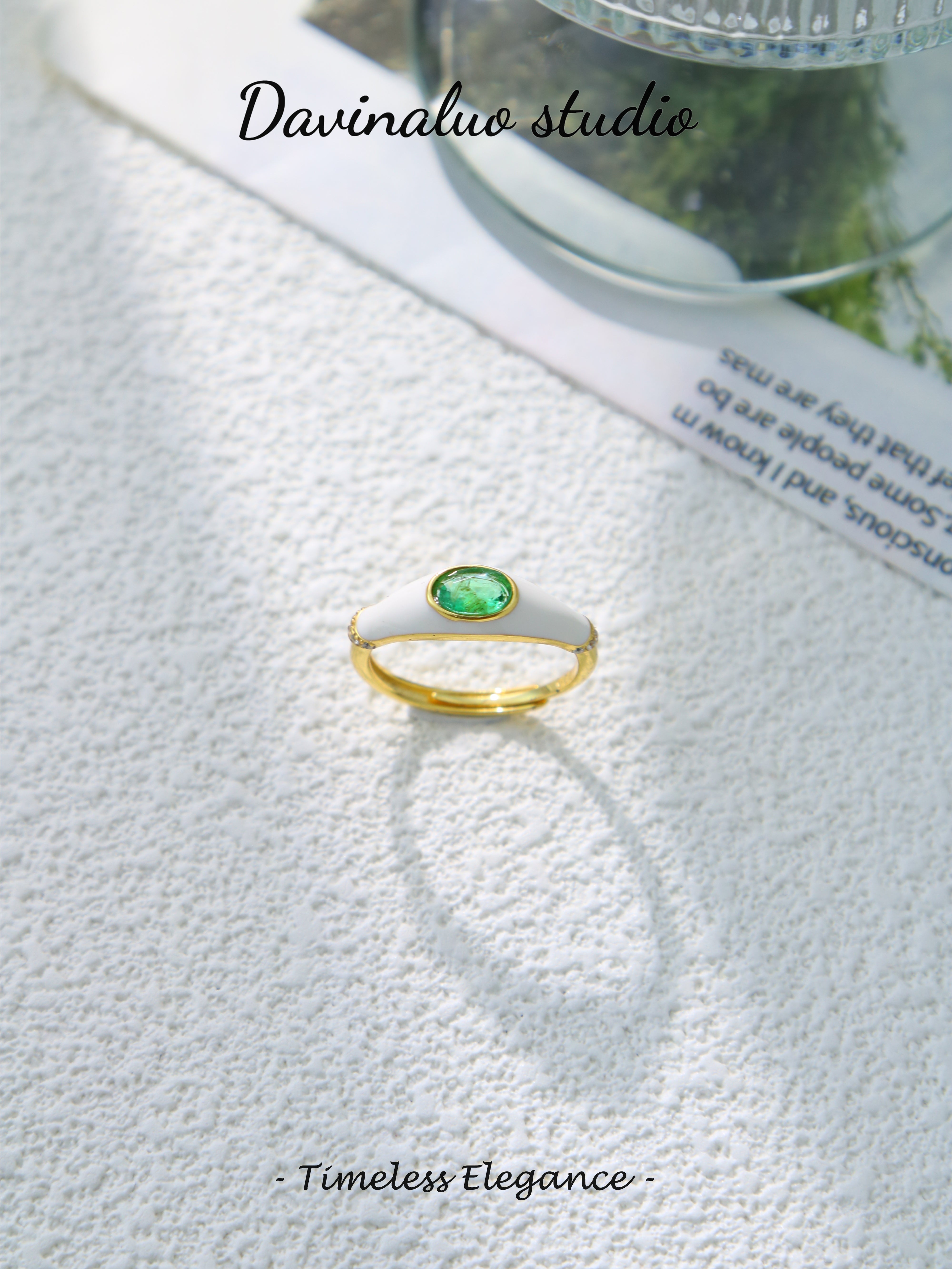 S925 Gold Simple Oval Cut Emerald Ring