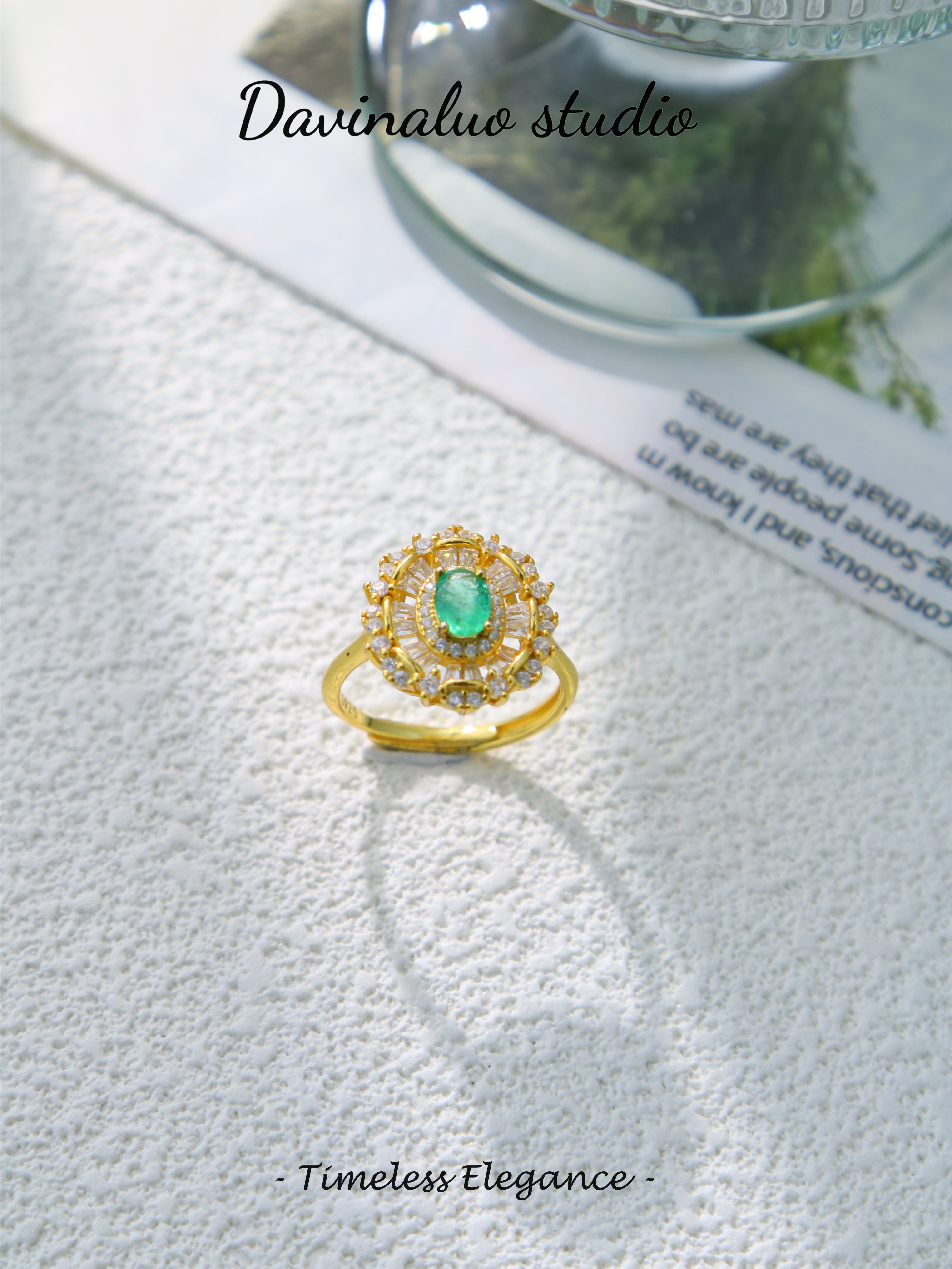 S925 Gold Simple Oval Cut Emerald Ring
