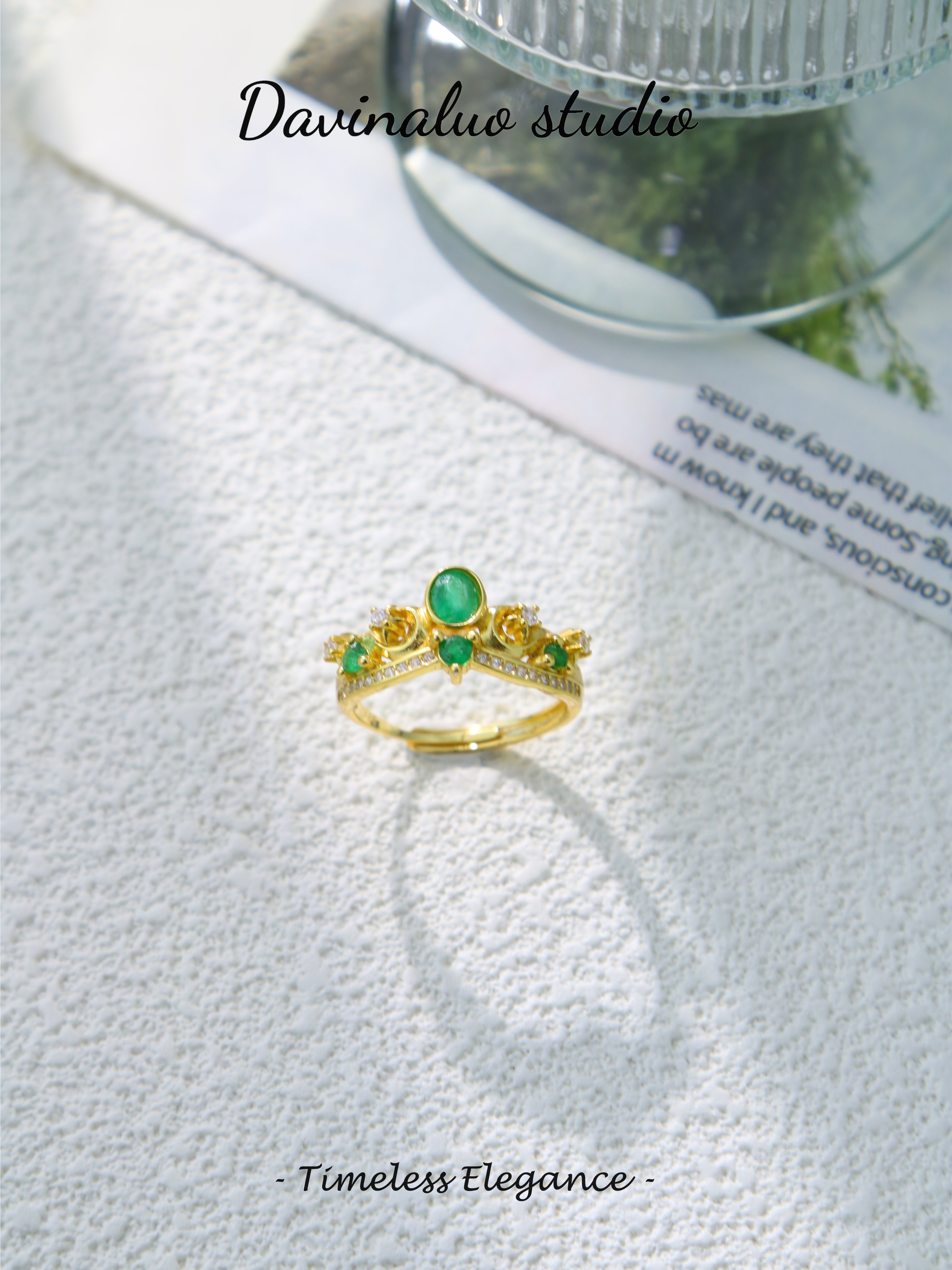 S925 Gold Simple Circular Cut Emerald Ring