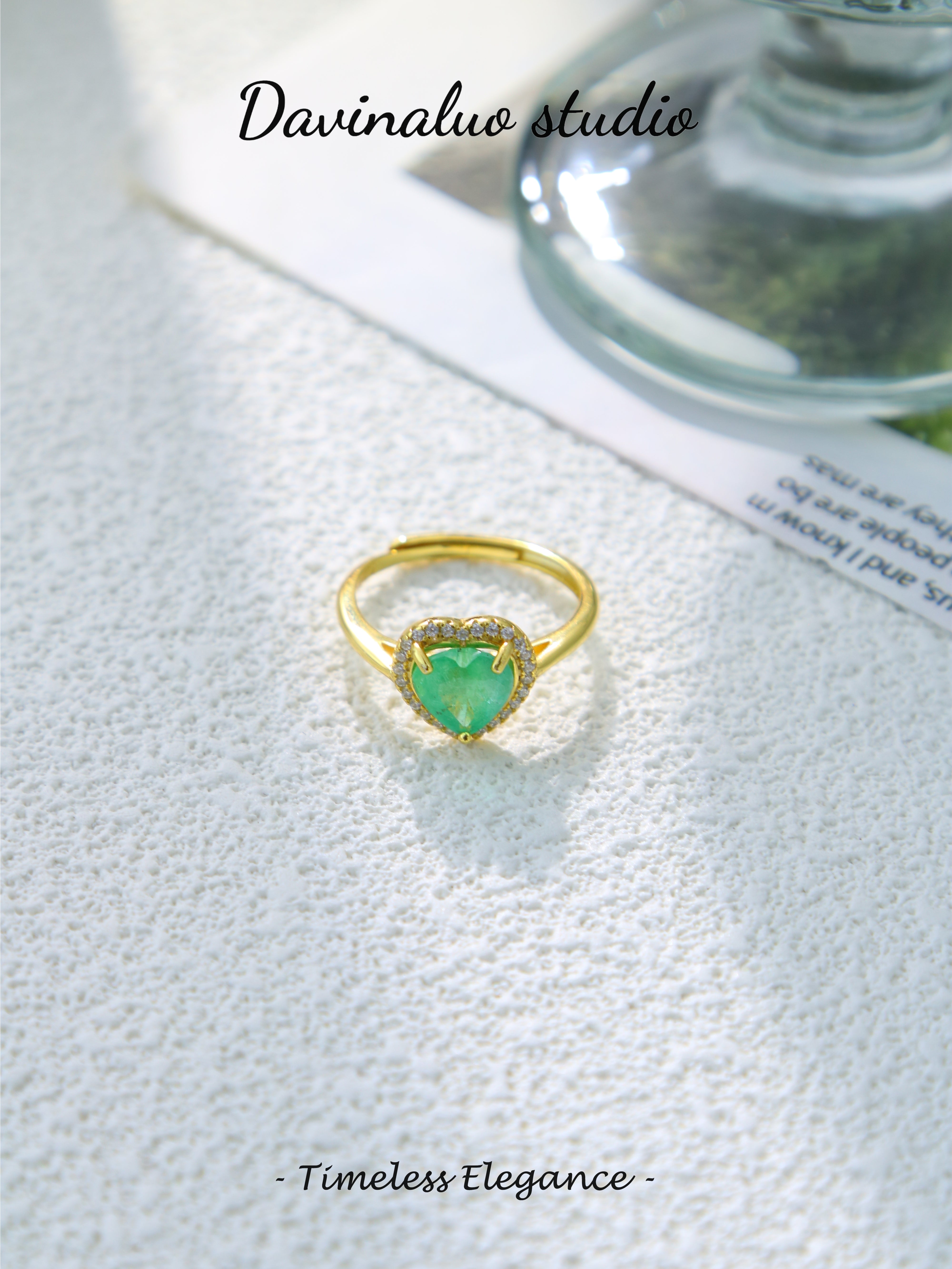 S925 Gold Gorgeous Heart Shaped Cut Emerald Ring