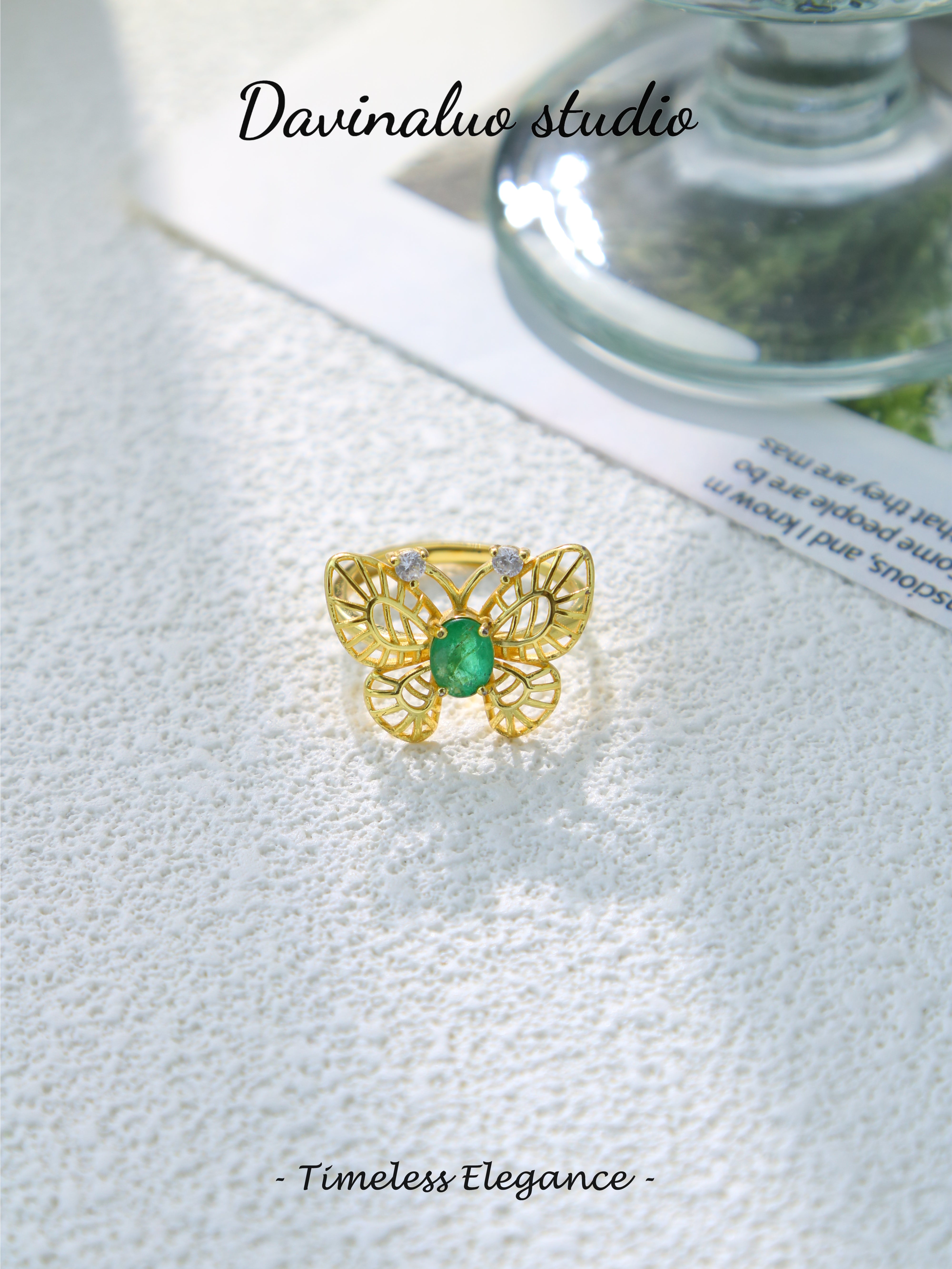 S925 Gold Simple Oval Cut Emerald Ring