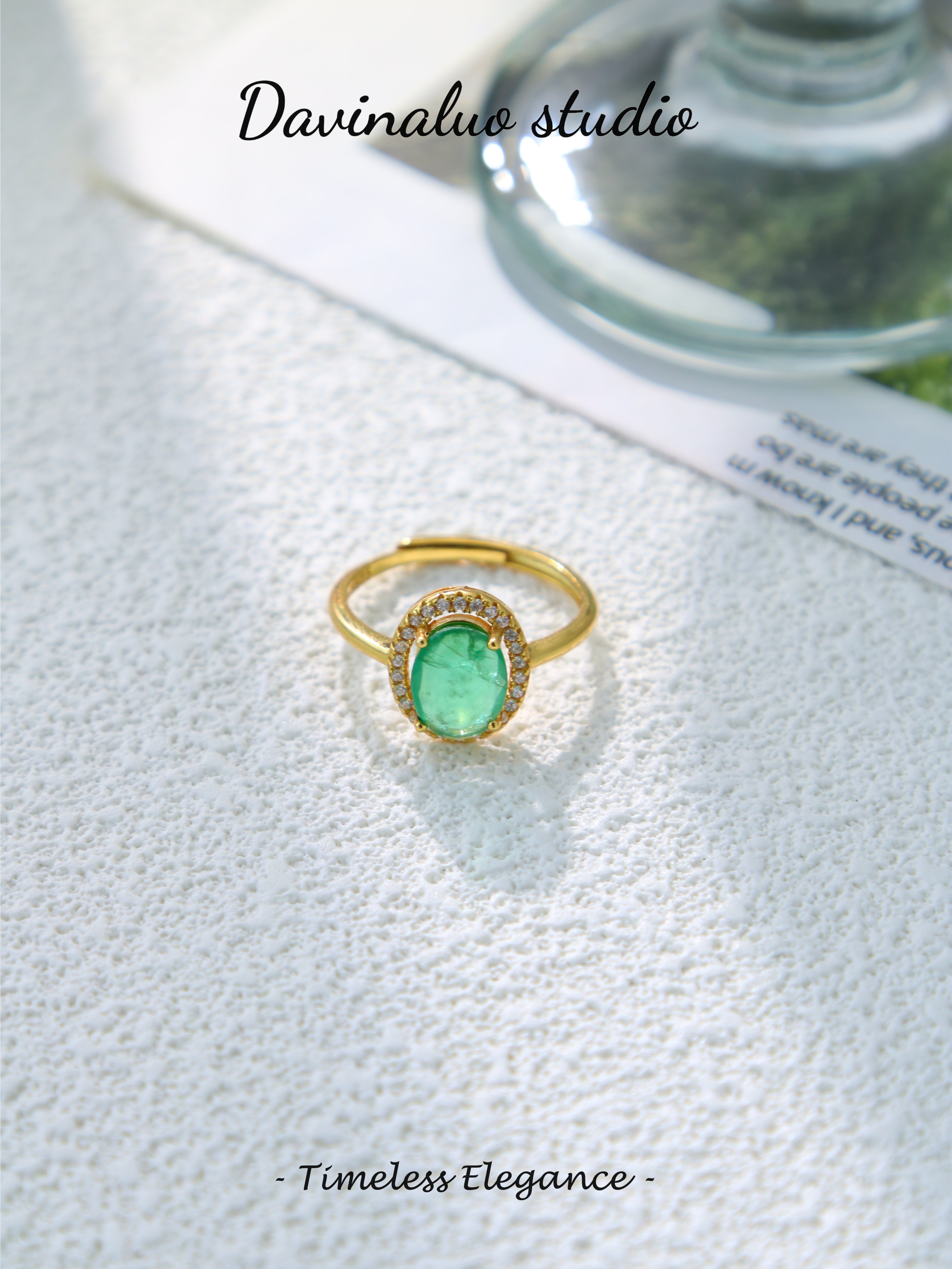 S925 Gold Gorgeous Oval Cut Emerald Ring