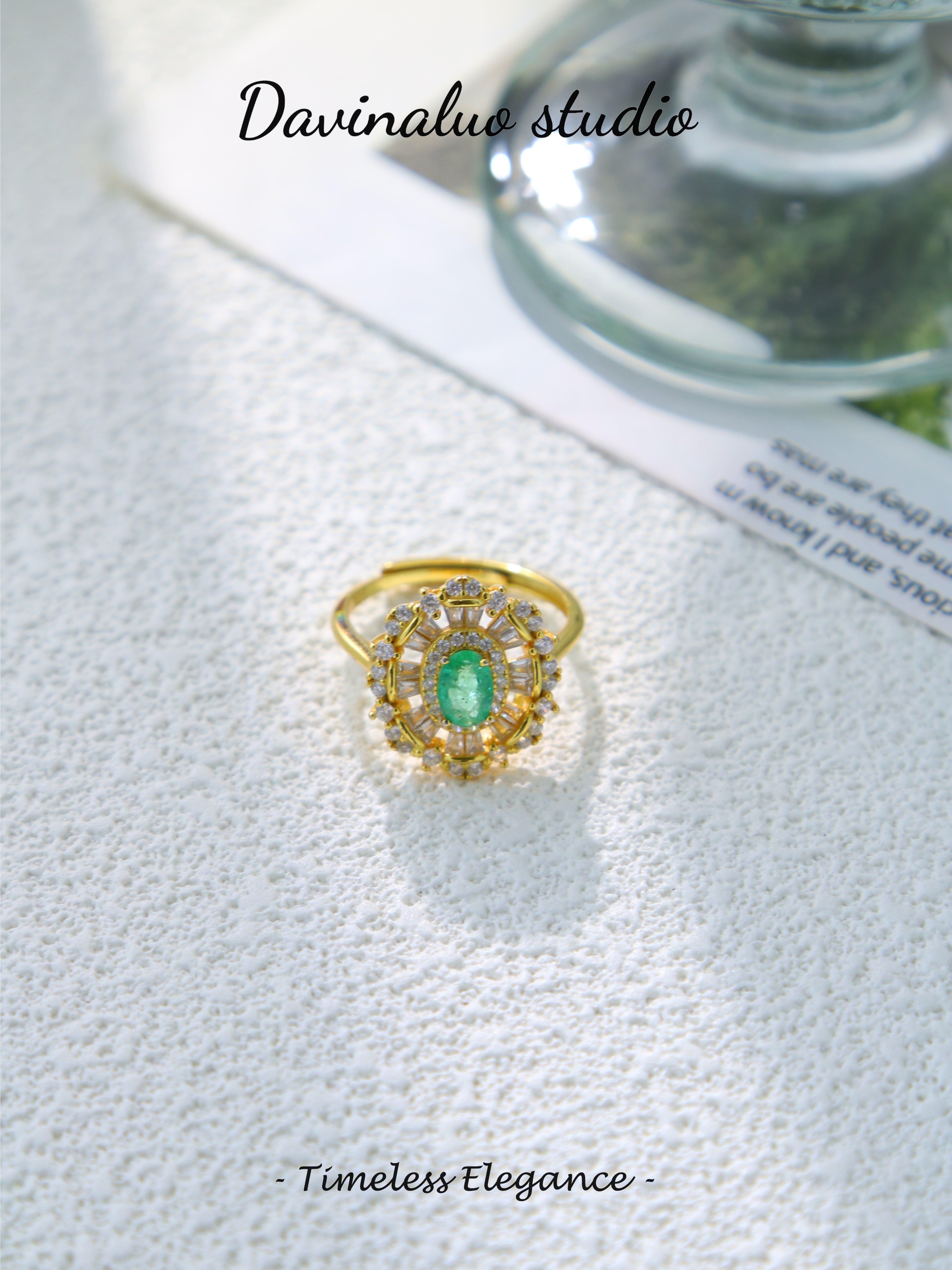 S925 Gold Simple Oval Cut Emerald Ring