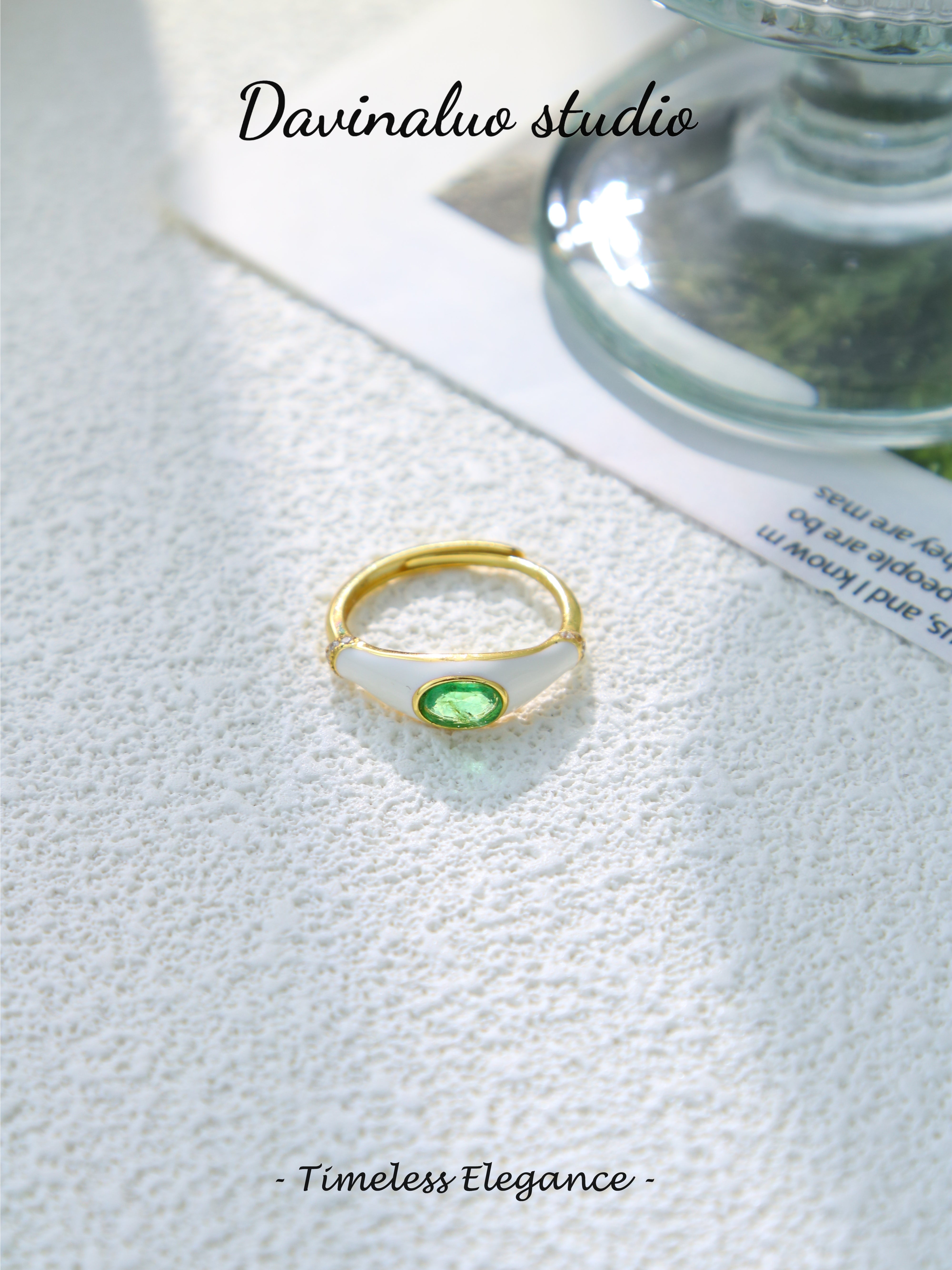 S925 Gold Simple Oval Cut Emerald Ring