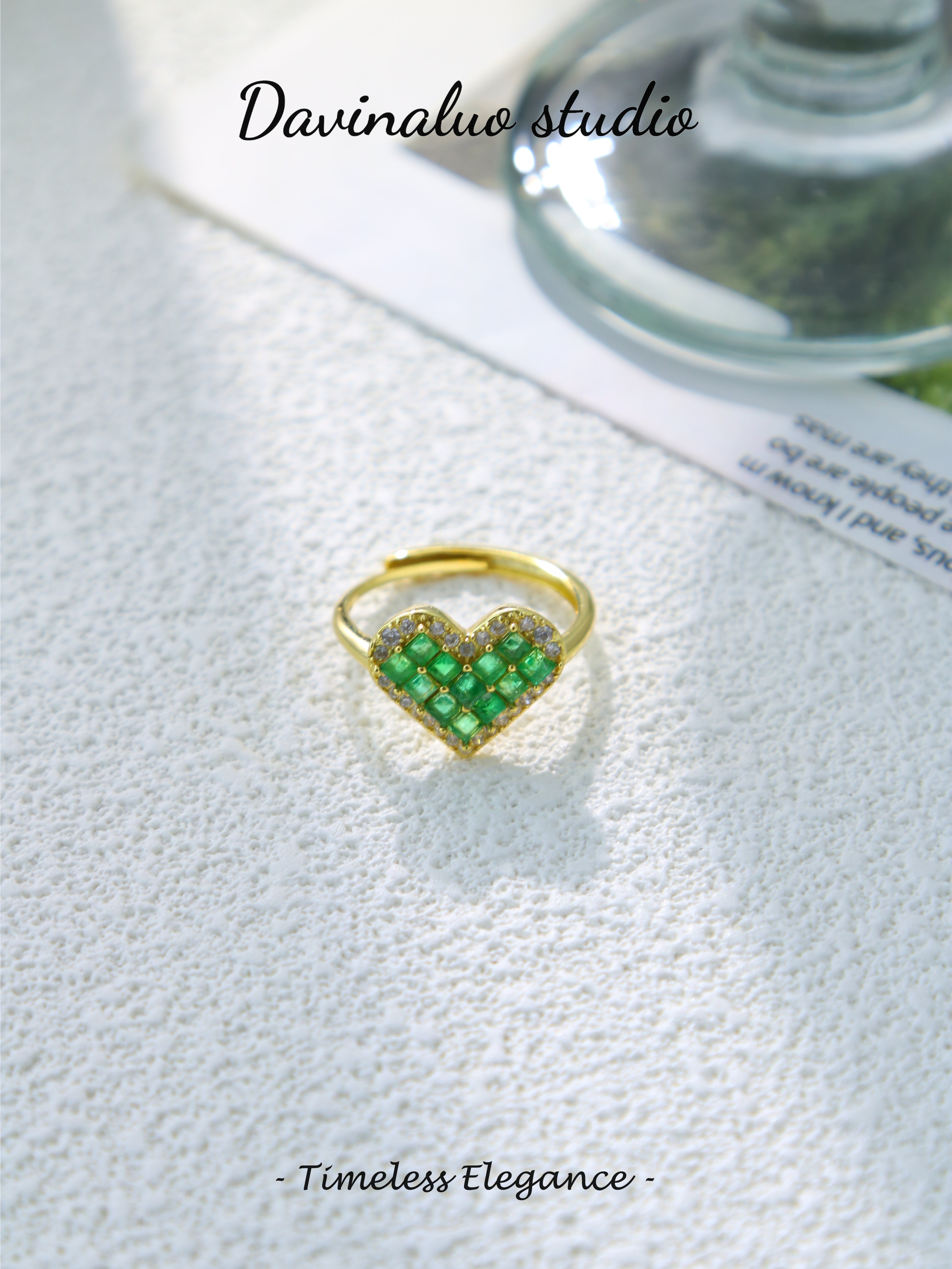 S925 Gold Simple Square Cut Emerald Ring