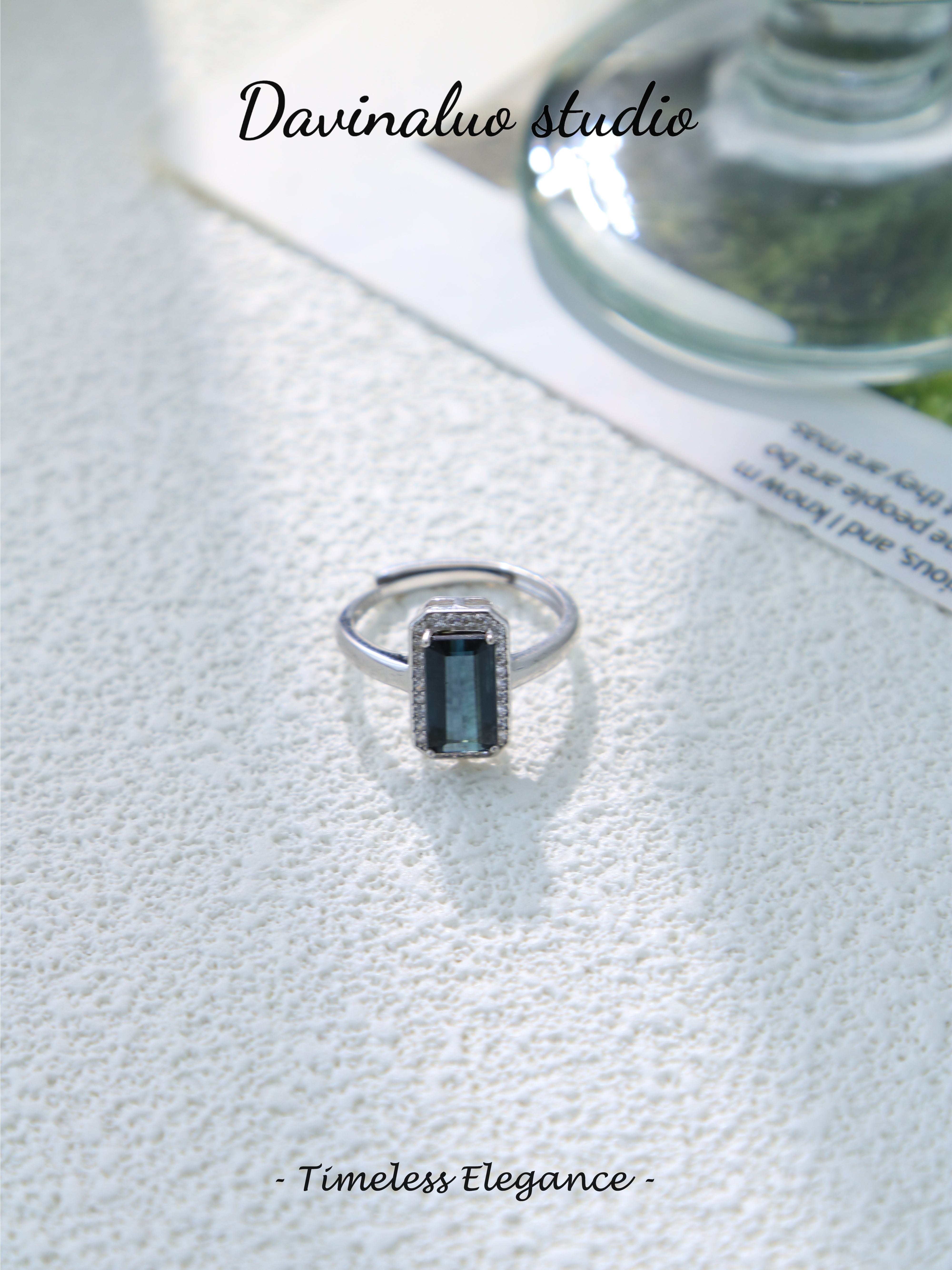 S925 Silver Simple Rectangular Cut Tourmaline Ring